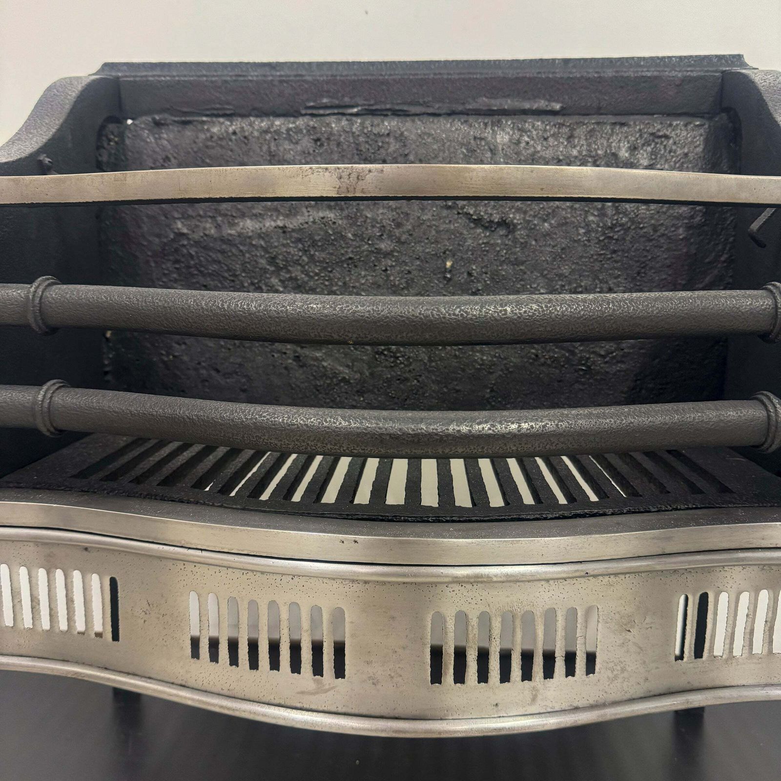 photo for sale Neoclassical Cast Iron And Polished Steel Firebasket