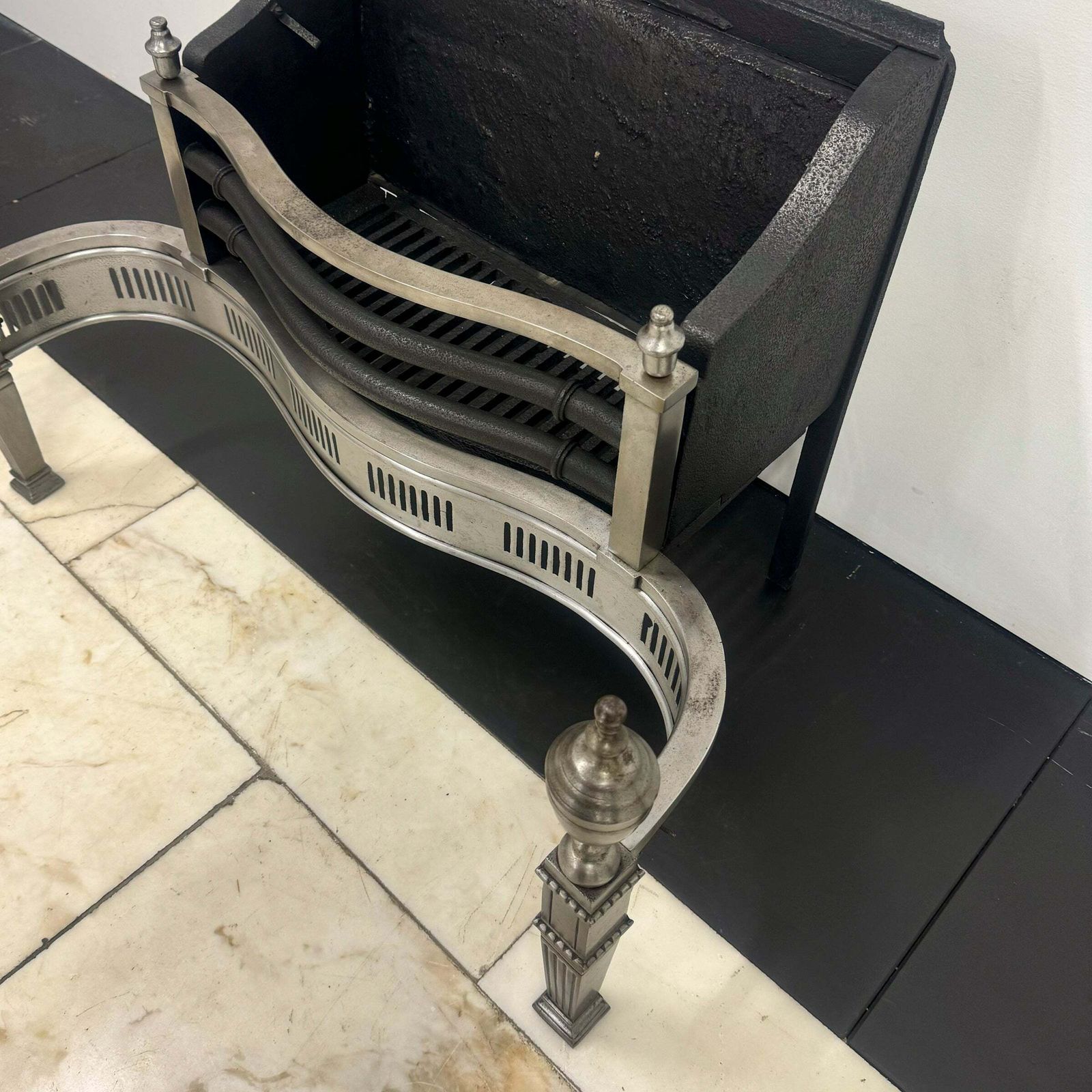Home Fixtures Neoclassical Cast Iron And Polished Steel Firebasket photo