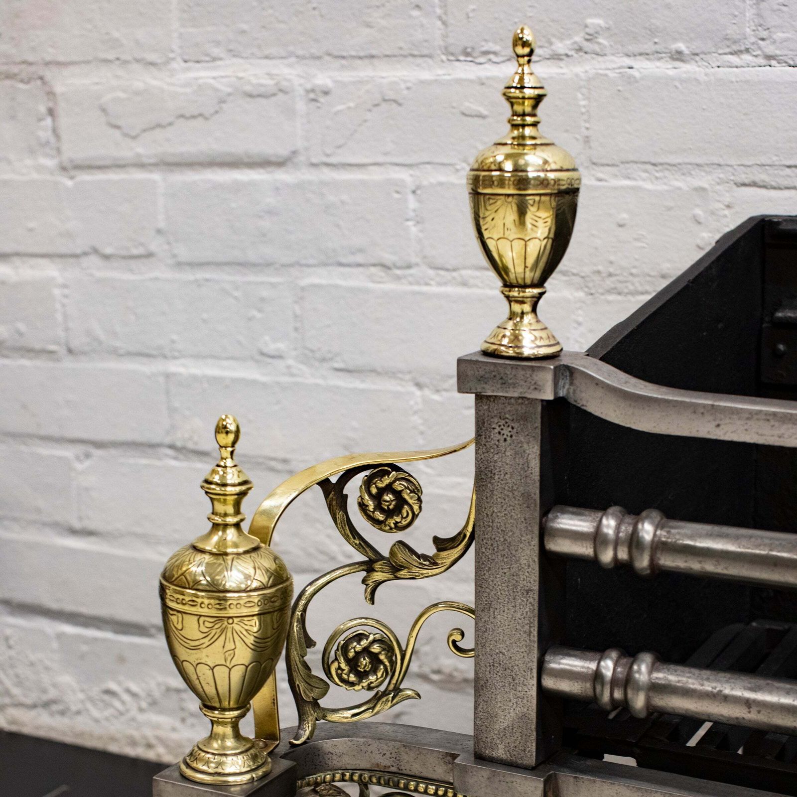 Reclaimed Polished Steel And Brass Cast Iron Fire Basket photo furniture