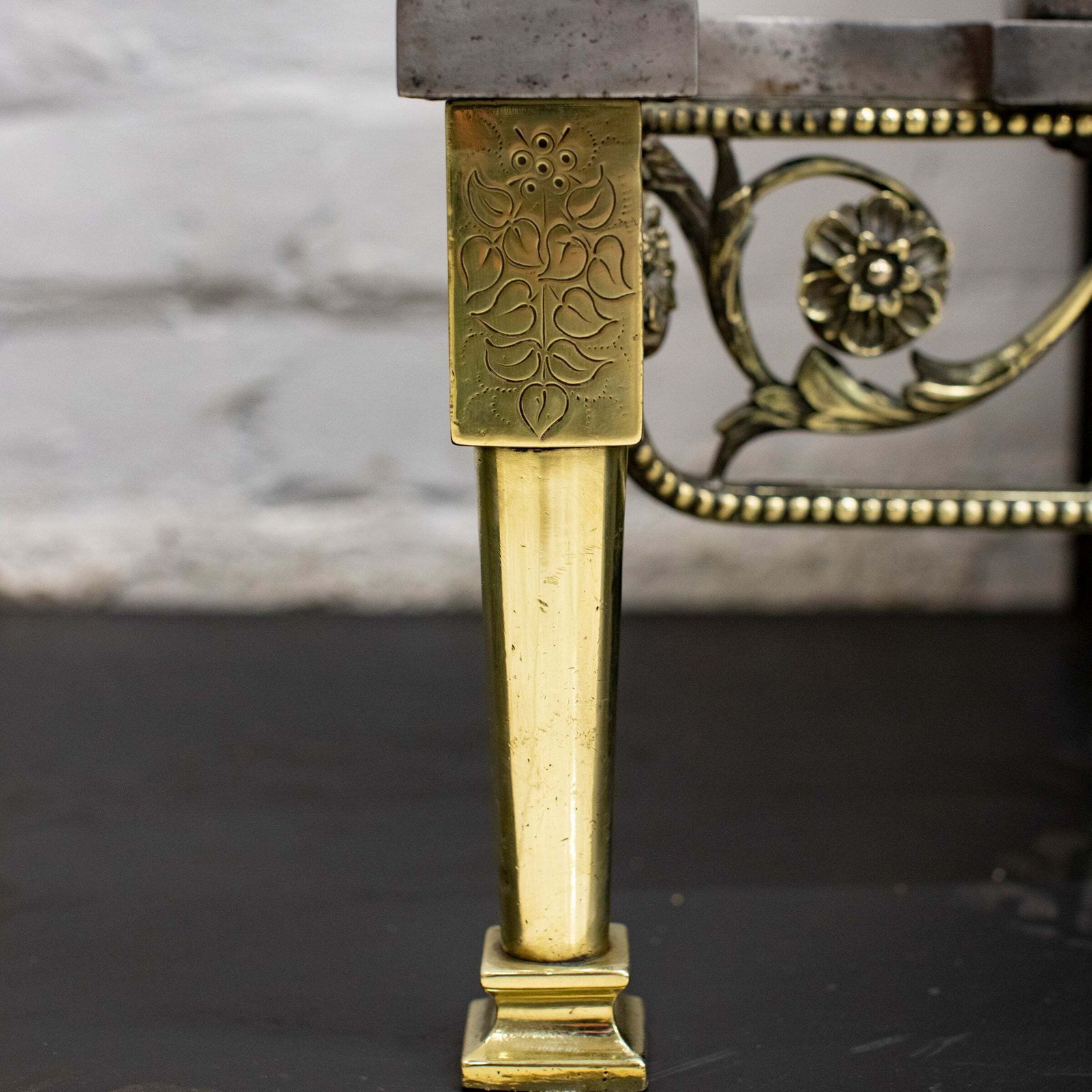 Reclaimed Polished Steel And Brass Cast Iron Fire Basket photo buy