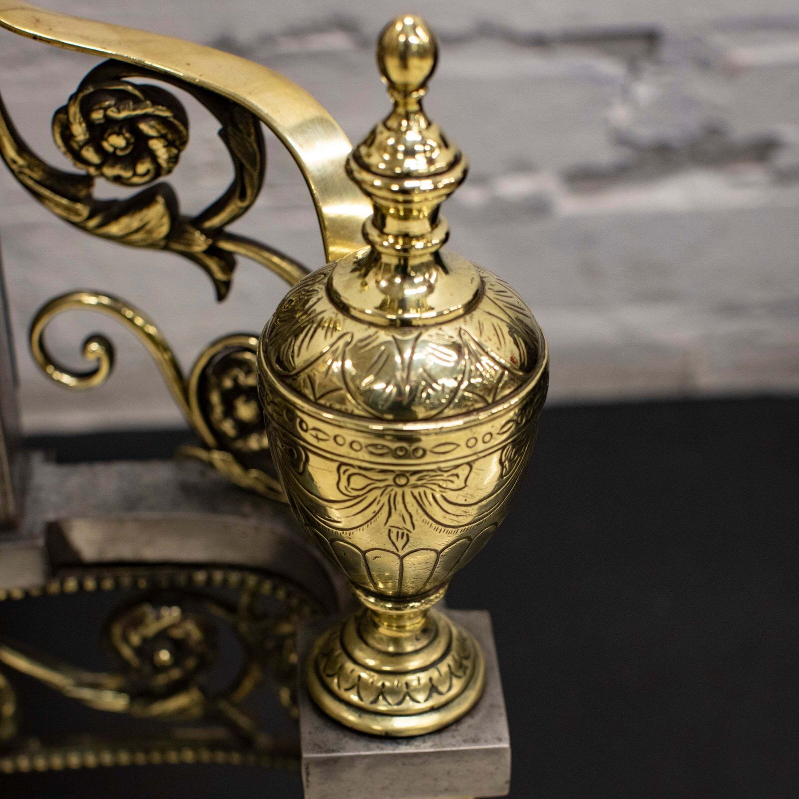 Reclaimed Polished Steel And Brass Cast Iron Fire Basket photo vintage