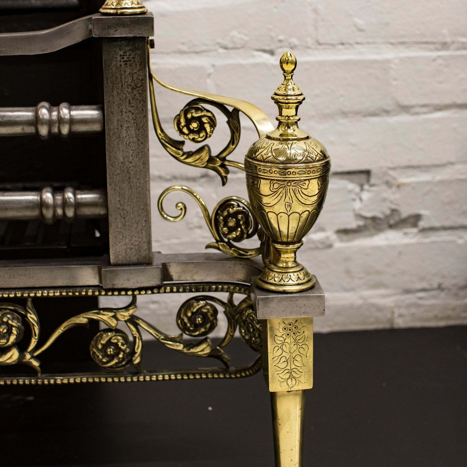 photo furniture Reclaimed Polished Steel And Brass Cast Iron Fire Basket