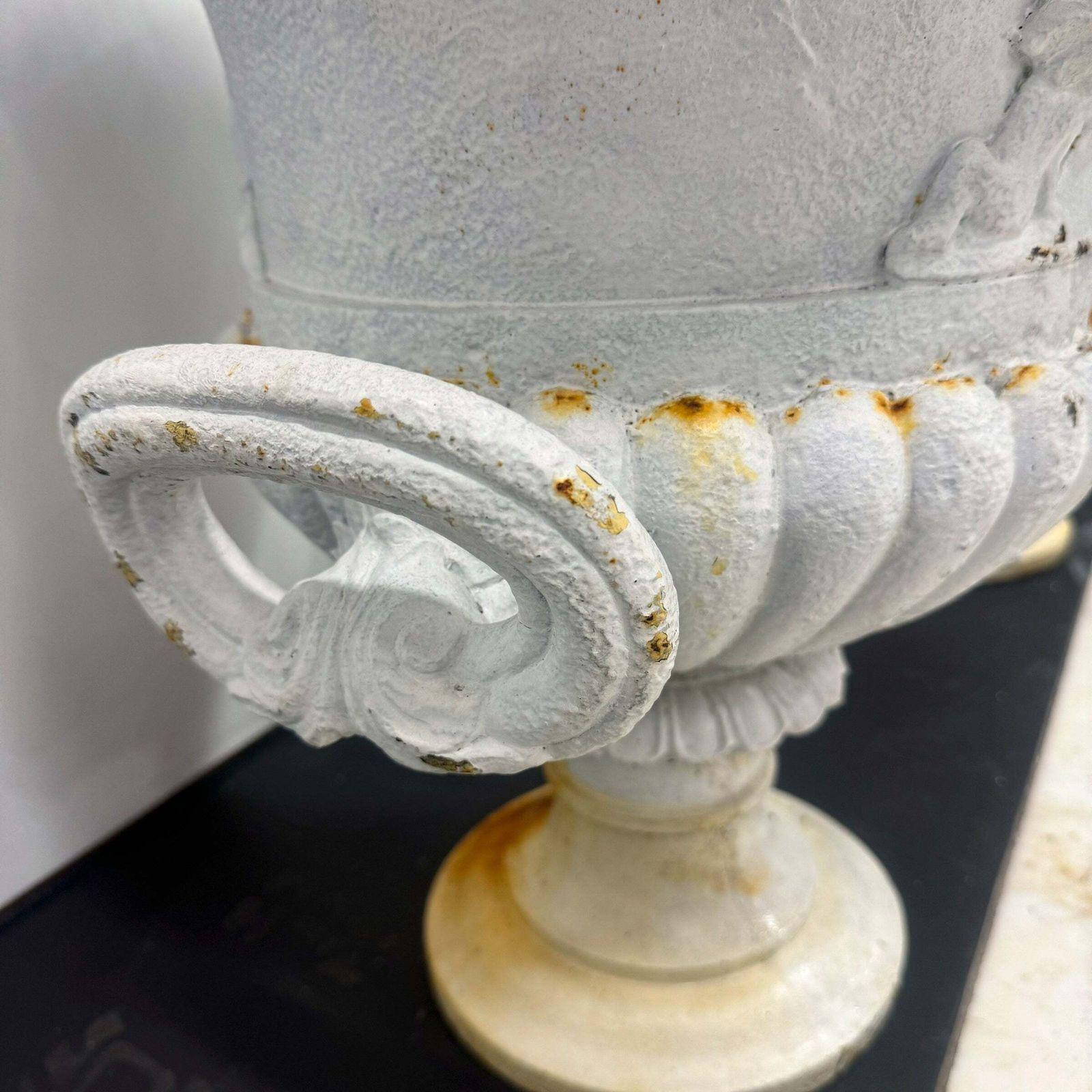 Pair Of Antique Campaign Cast Iron Urns photo buy