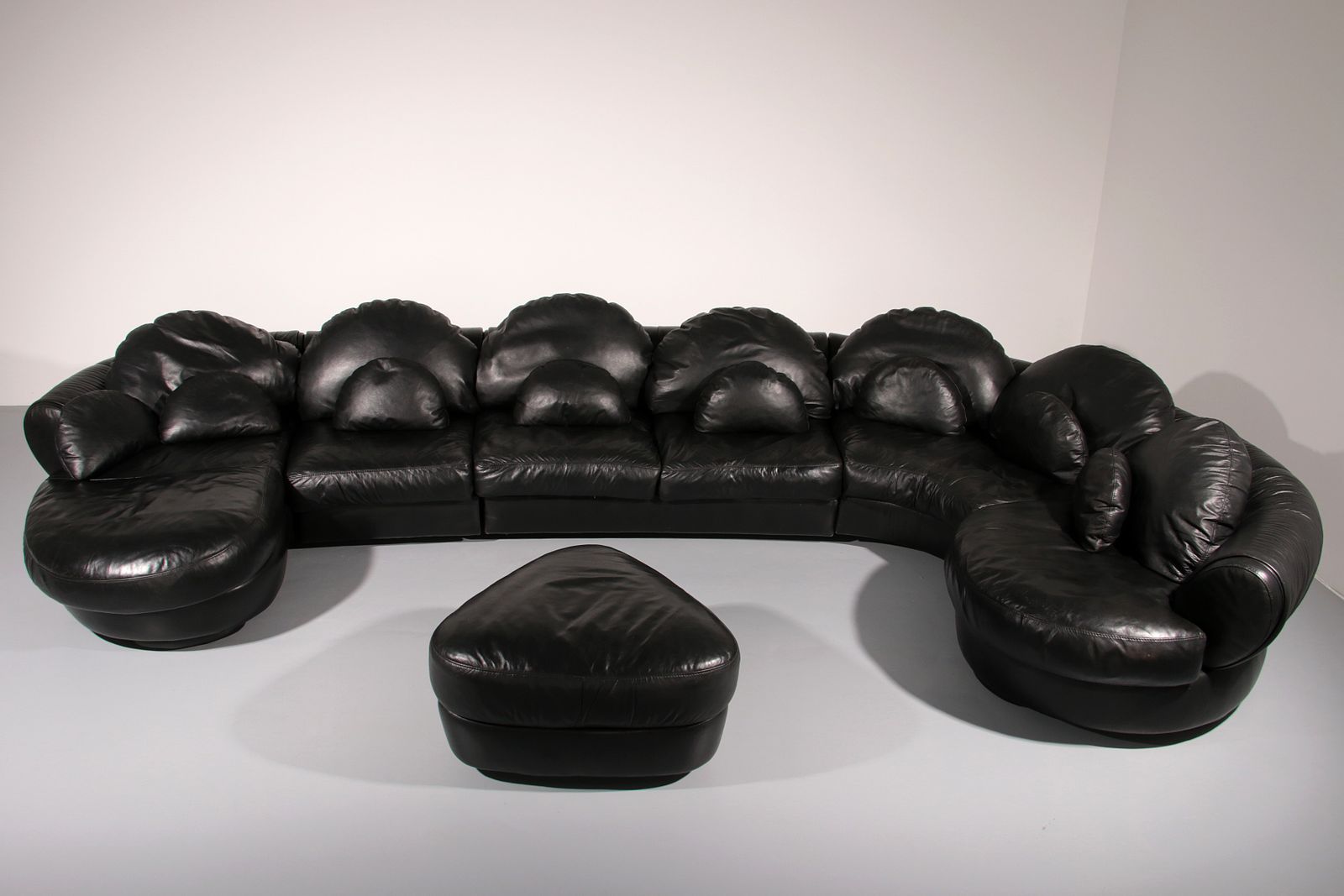 Organically Shaped Post Modern Sectional Sofa In Black Leather photo for sale