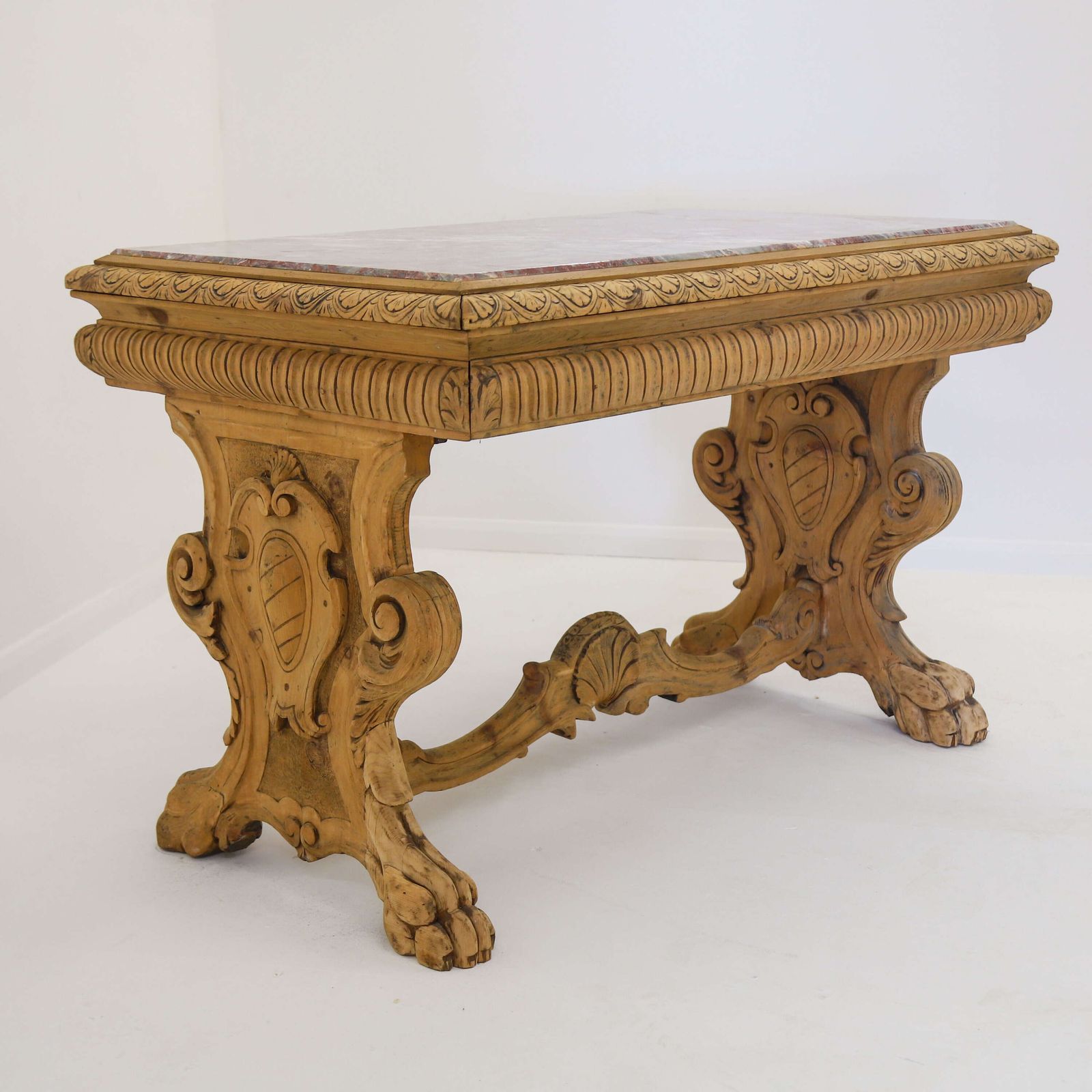 19th Century Italian Baroque Centre Table   European Walnut With Pink Salome Marble Top photo Furniture