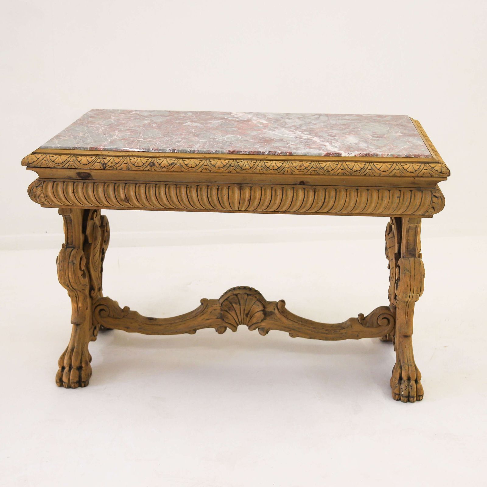 19th Century Italian Baroque Centre Table   European Walnut With Pink Salome Marble Top photo buy