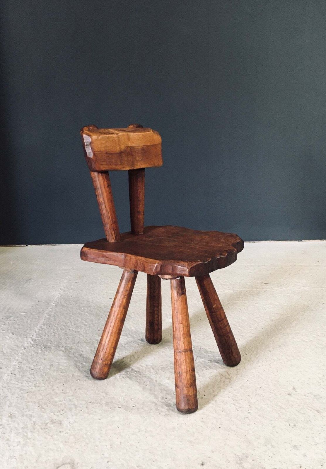 Hand Carved Oak Rustic Alpine Chair, France 1920's