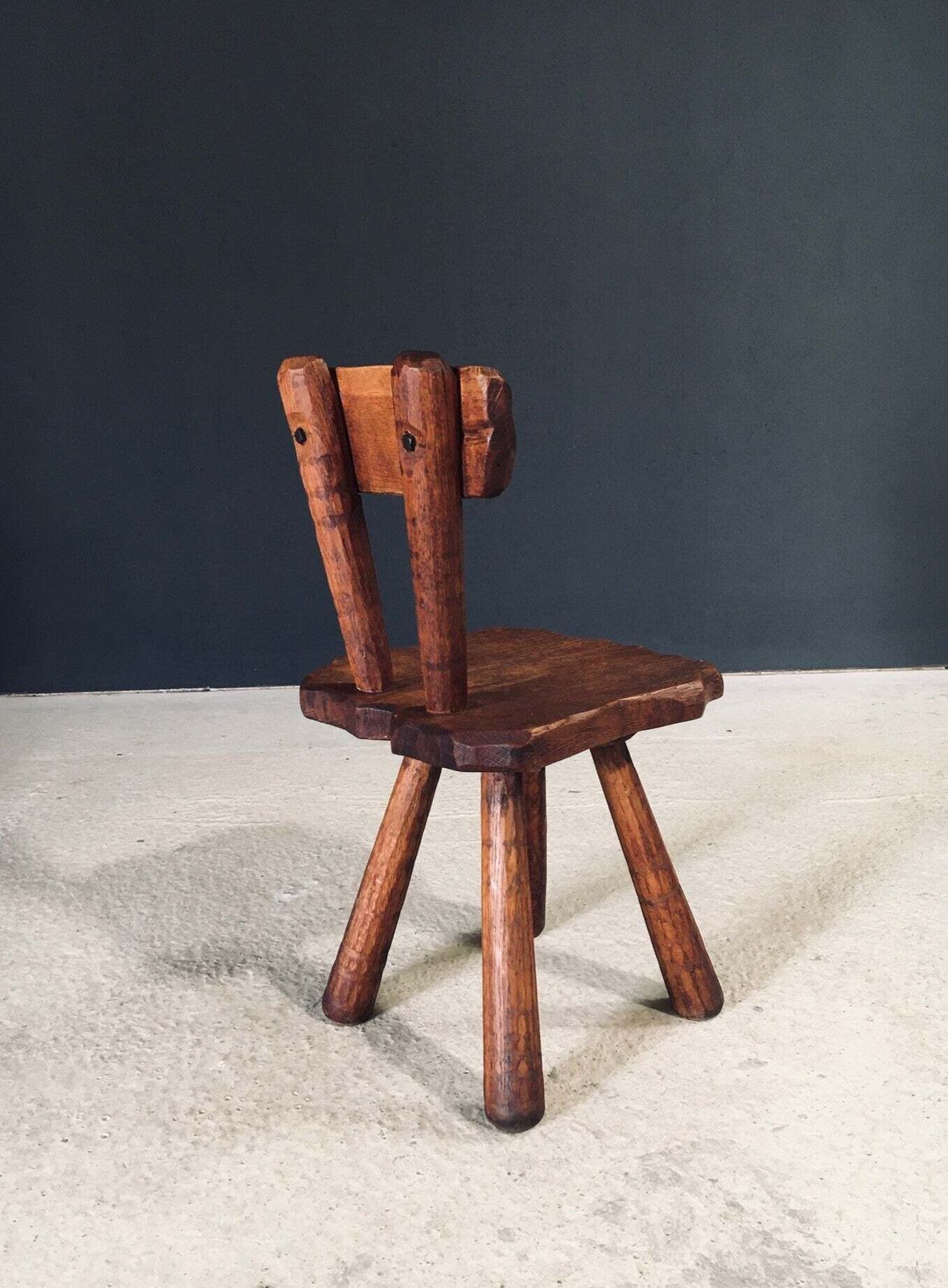 Hand Carved Oak Rustic Alpine Chair, France 1920's photo vinterior