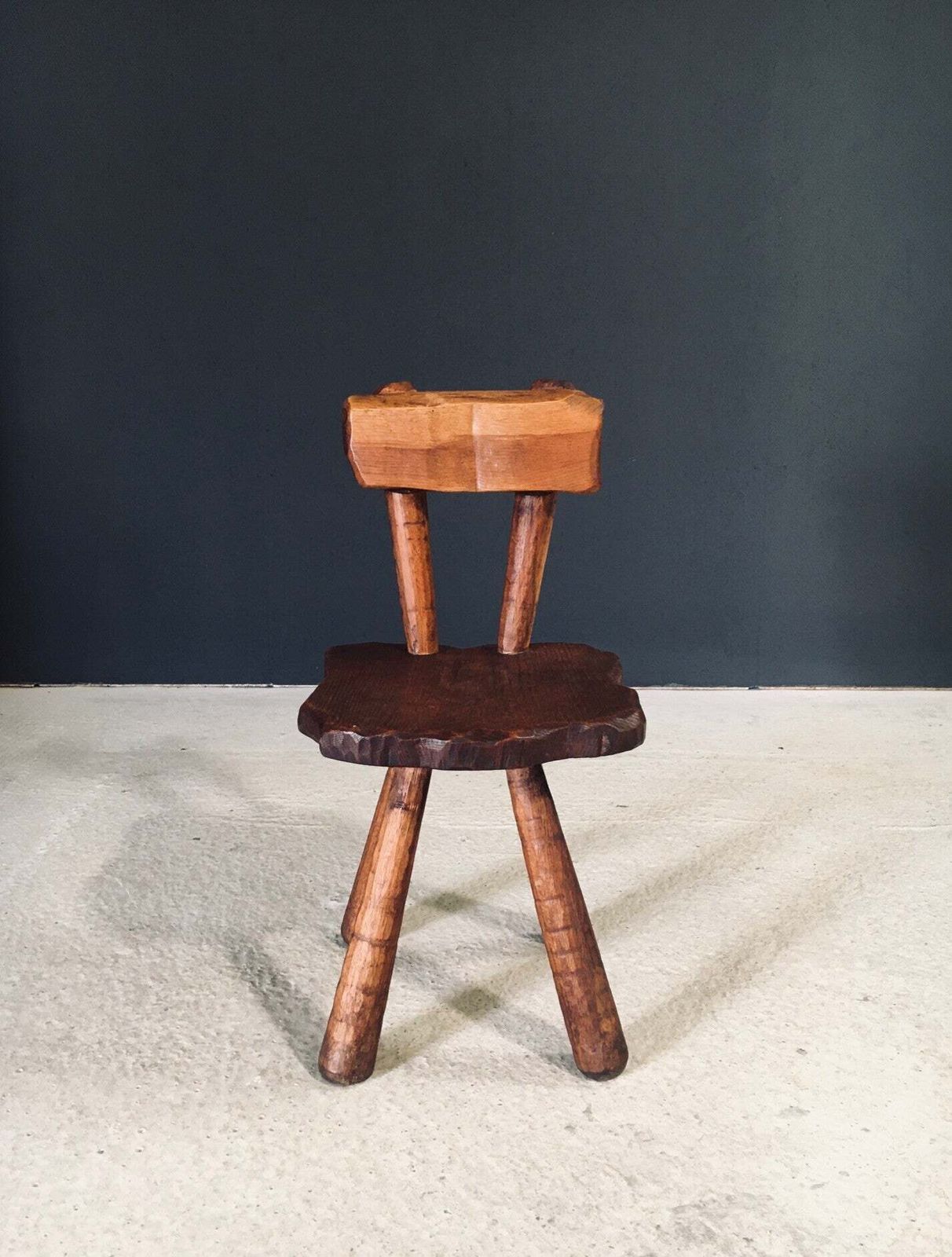 Hand Carved Oak Rustic Alpine Chair, France 1920's photo vintage