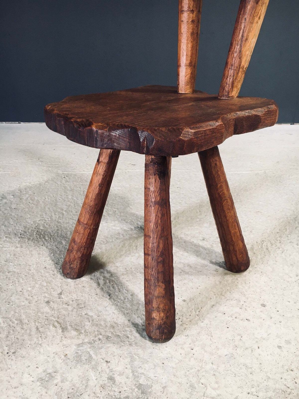 Furniture Hand Carved Oak Rustic Alpine Chair, France 1920's photo
