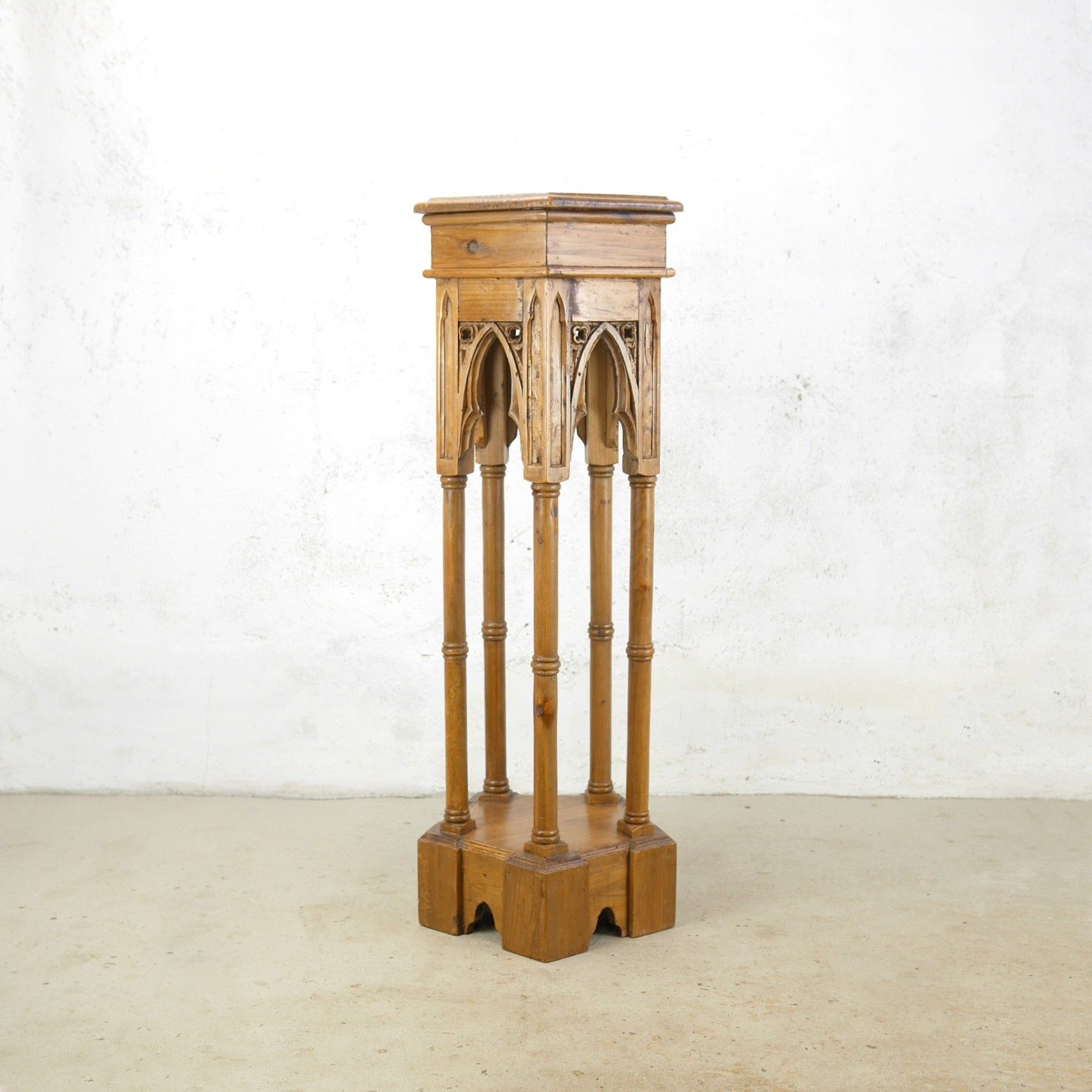 Tall Gothic Church Antique Pine Lamp Plant Columns Pedestal Stand  #102991 photo furniture