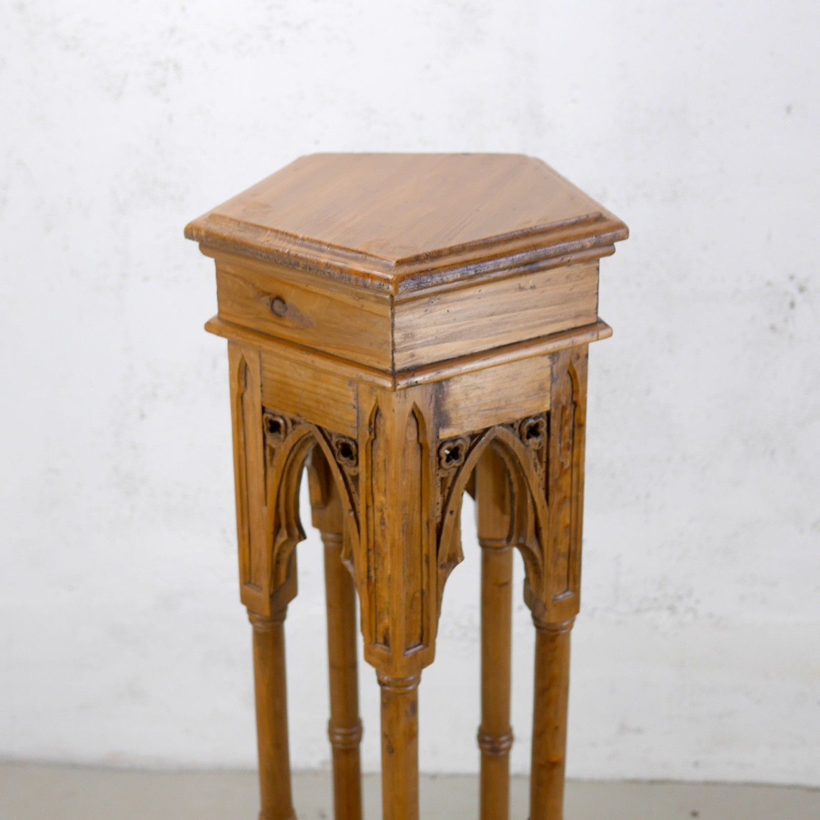 Tall Gothic Church Antique Pine Lamp Plant Columns Pedestal Stand  #102991 photo vinterior