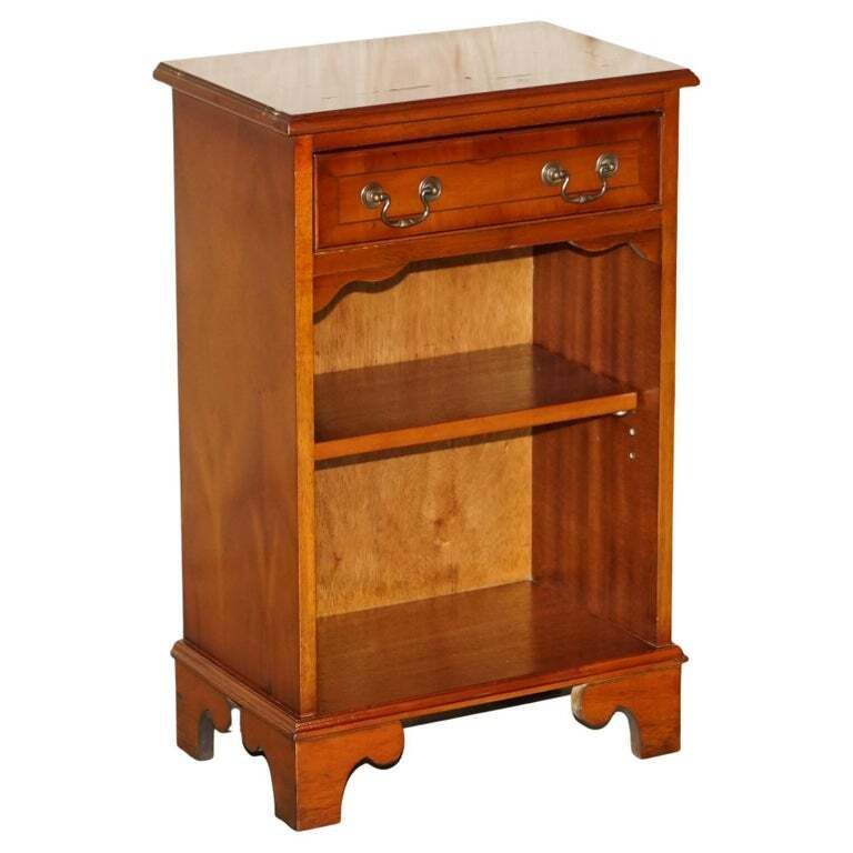 Vintage Yew Wood Side / End Sized Book Table With Single Drawer And Bookshelves
