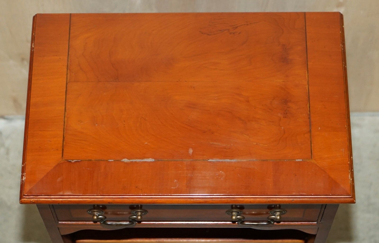 Vintage Yew Wood Side / End Sized Book Table With Single Drawer And Bookshelves photo Furniture