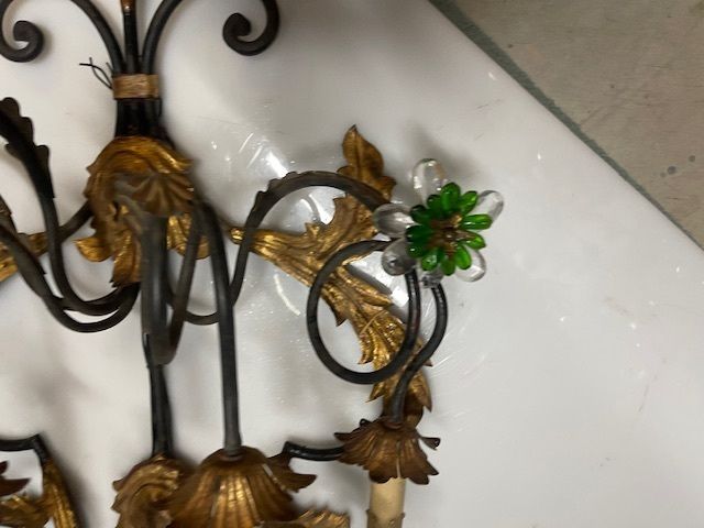 Extra Large Italian Tole Wall Light Sconce With Murano Glass Flowers, 8 Lights photo vinterior