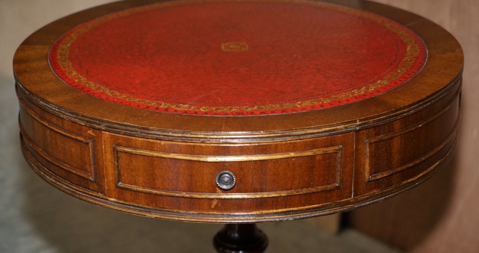 Regency Style Mahogany Oxblood Leather Side End Lamp Wine Drum Table Drawers photo buy