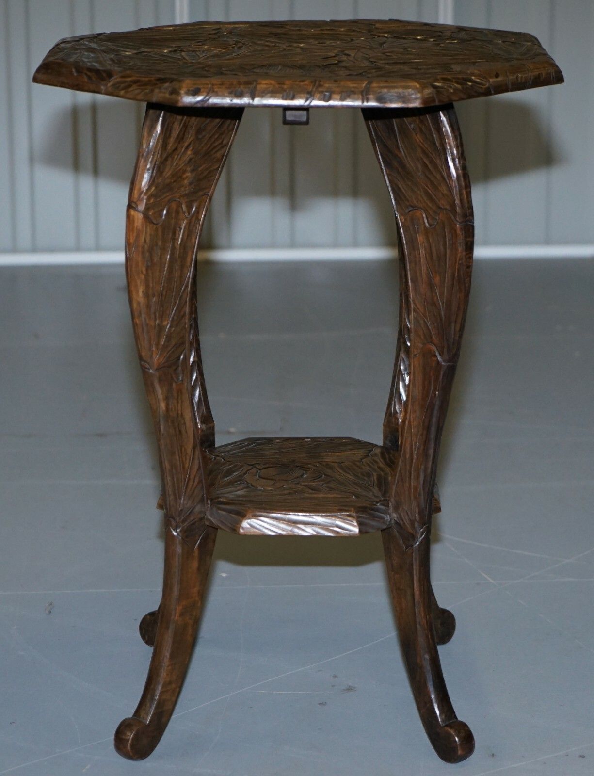 Large 1905 Liberty's London Japanese Carved Side End Lamp Wine Table Jardiniere photo vintage