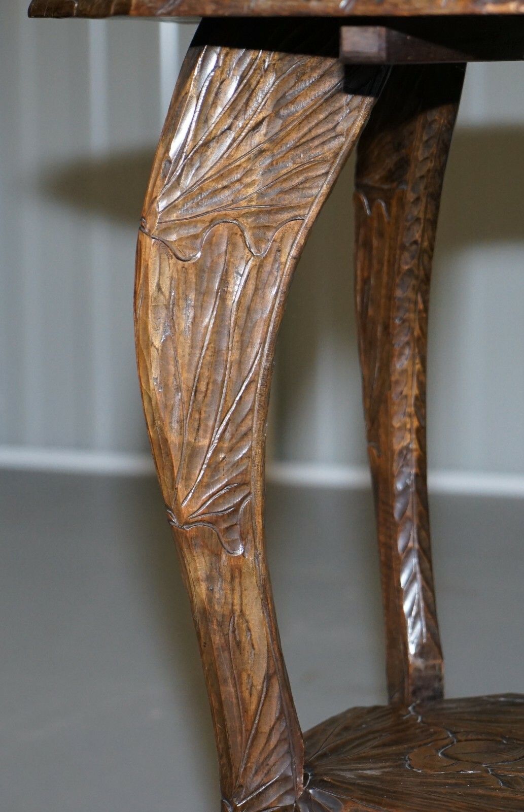 photo furniture Large 1905 Liberty's London Japanese Carved Side End Lamp Wine Table Jardiniere