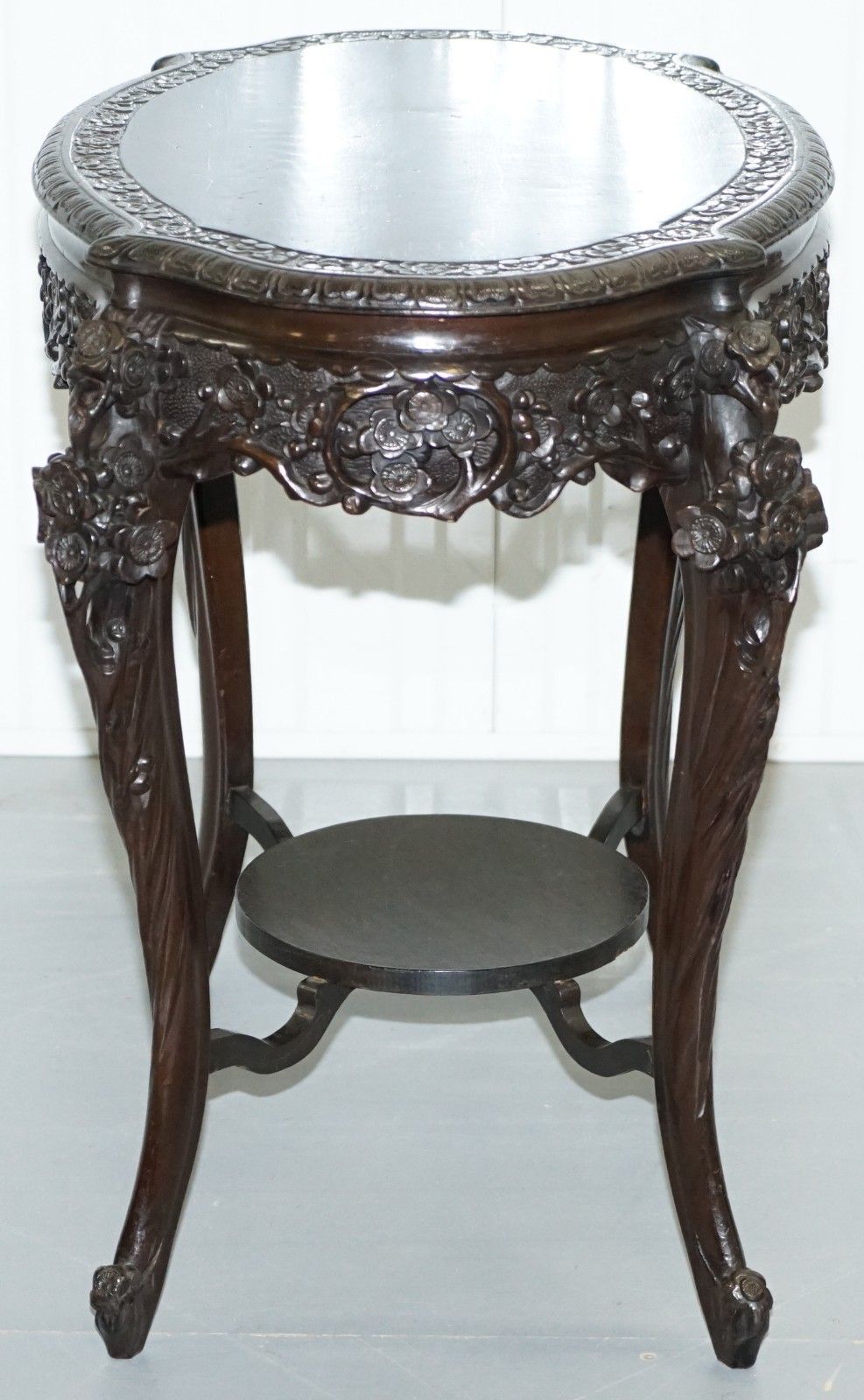 Heavily Carved Chinese Export Occasional Centre Table Black Lacquered Finish photo buy