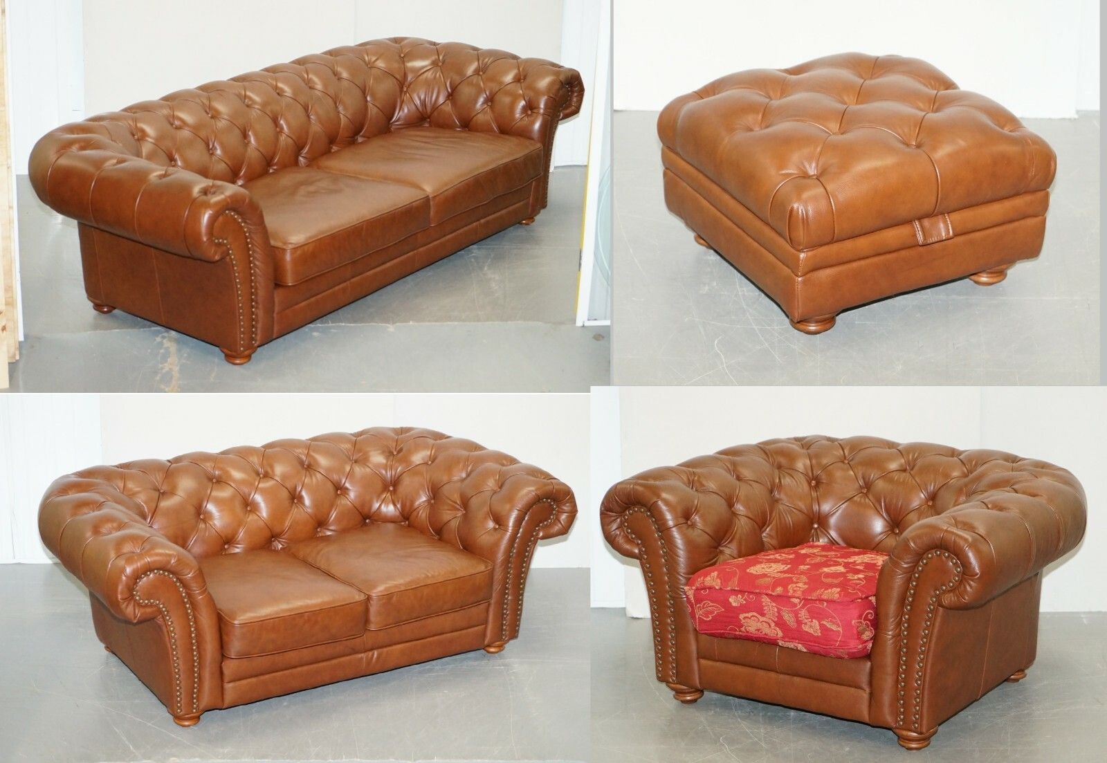 Tetrad Made In England Brown Leather Chesterfield Armchair Part Of Full Suite photo furniture