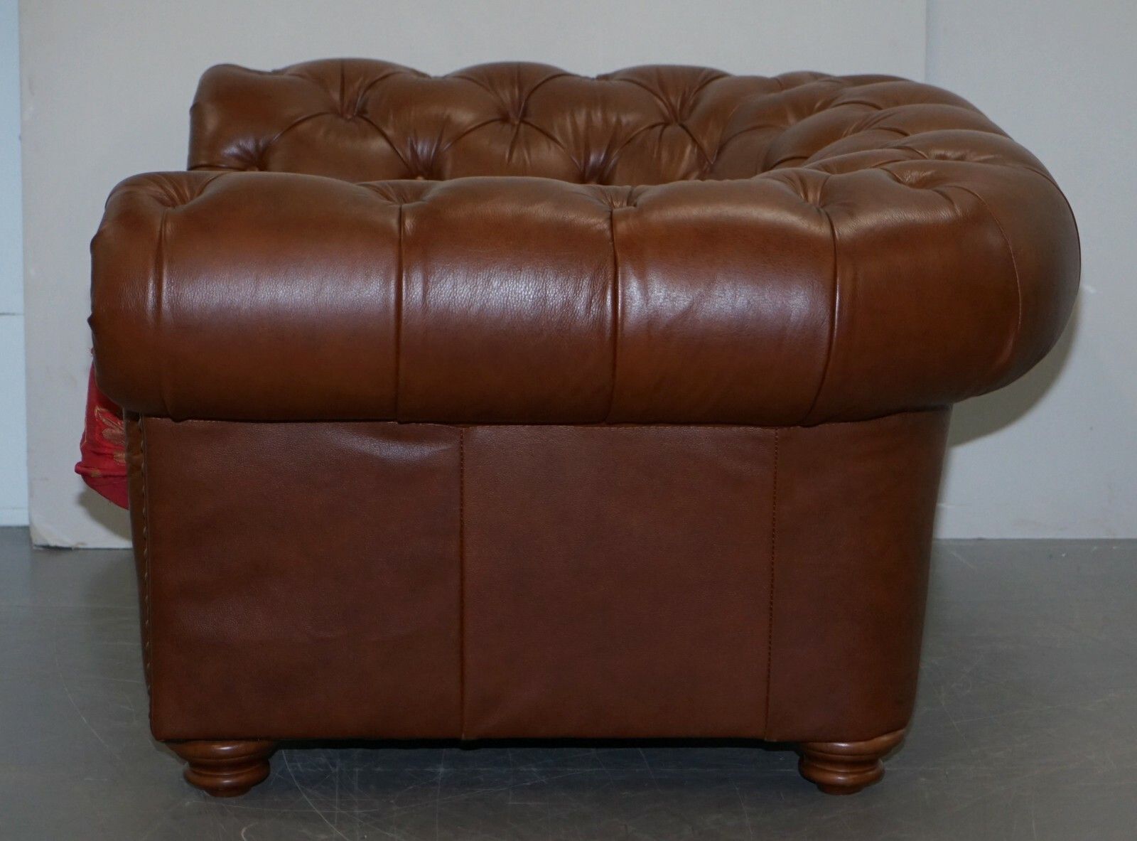 Furniture Tetrad Made In England Brown Leather Chesterfield Armchair Part Of Full Suite photo