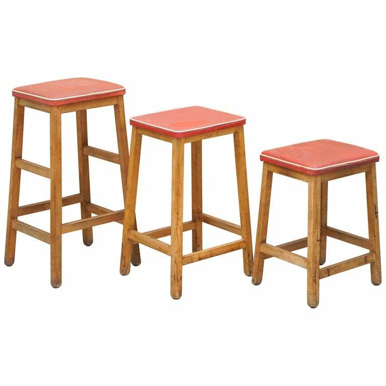 Suite Of Three Progressive Modern Industries Stamped Artist Art School Stools