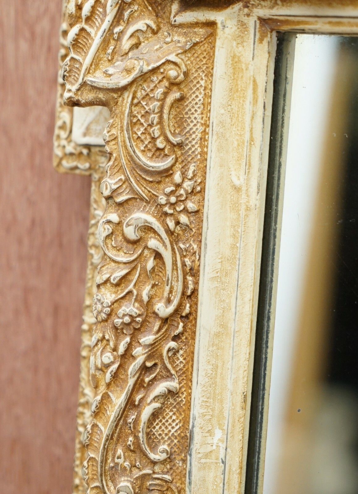 photo furniture Ornately Decorated Wedding Mirror Depicting Two Turtle Doves Kissing Gilt Decor