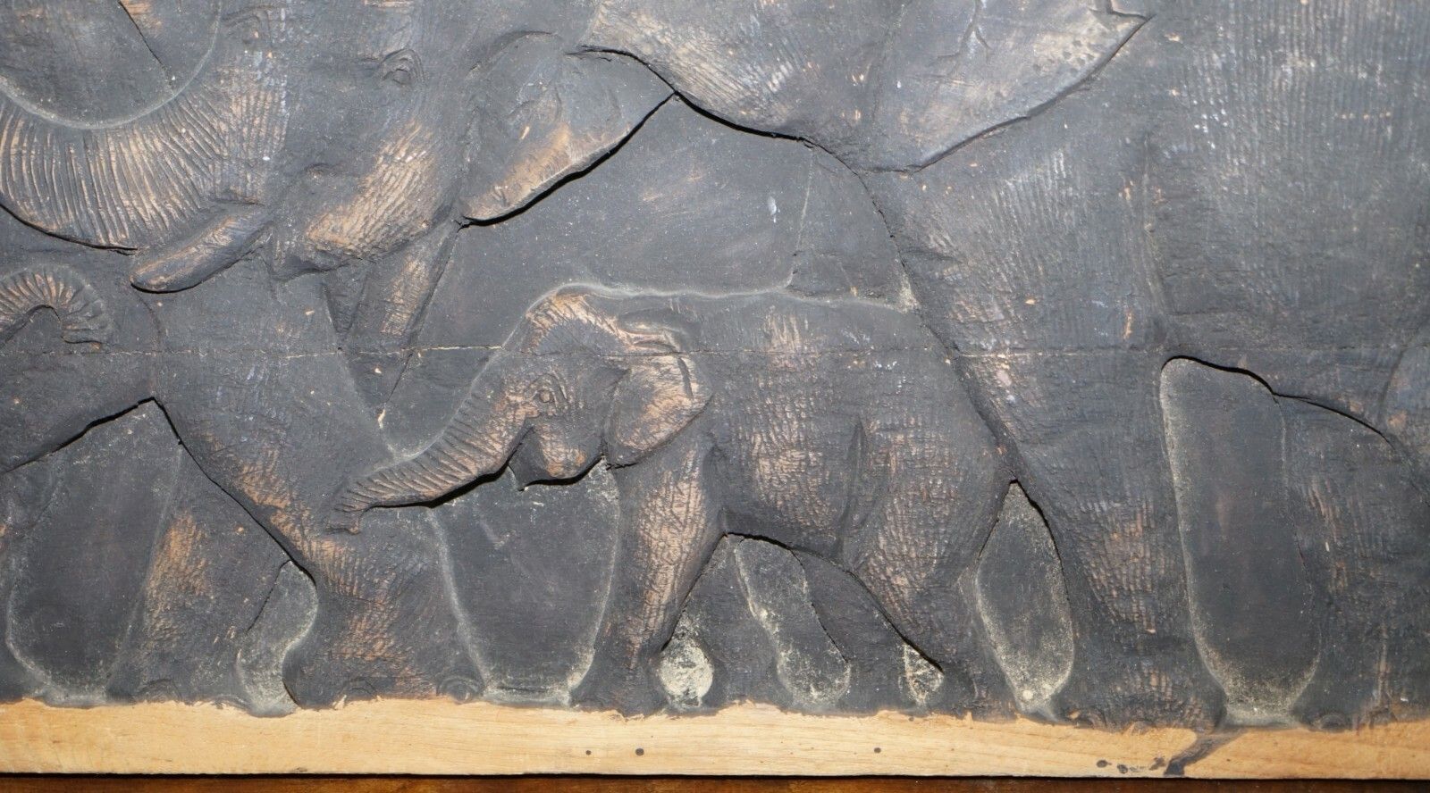 Lovely Vintage Carved Wood Display Depicting A Herd Of Elephants Circa 1960's photo vintage