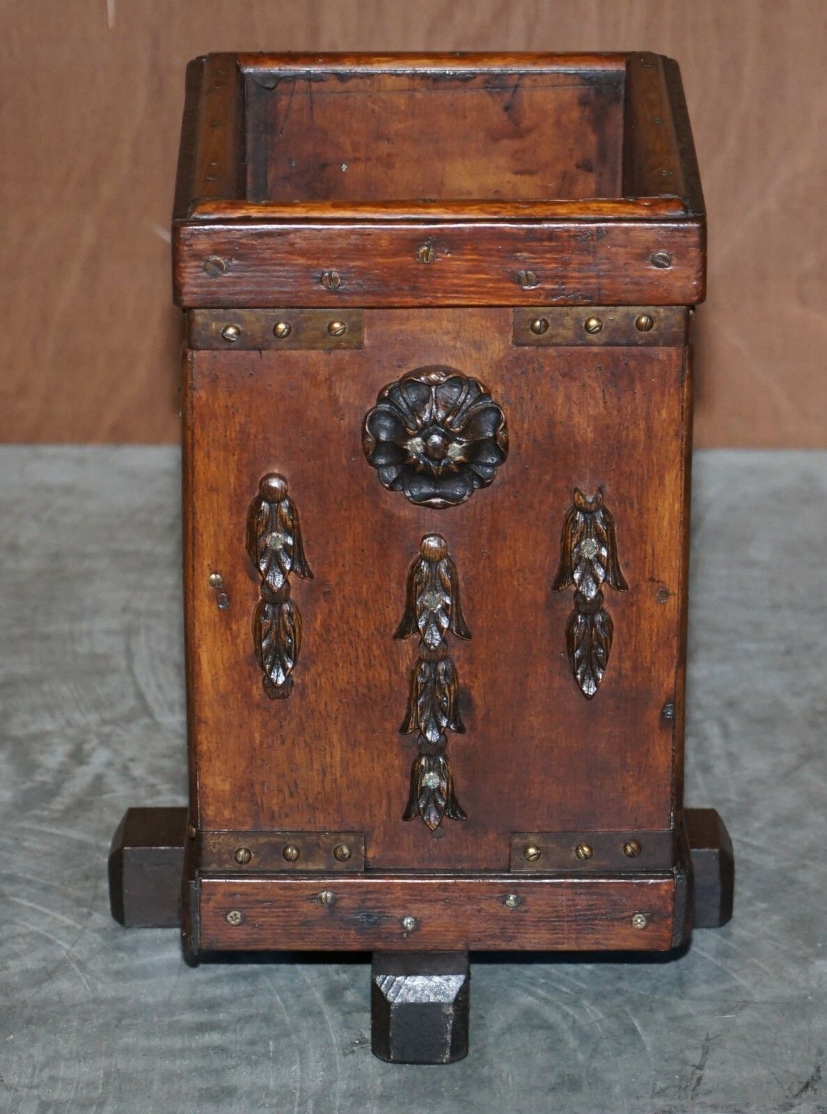Lovely Hand Carved Circa 1880 English Oak Wastepaper Bin Nice And Decorative photo furniture