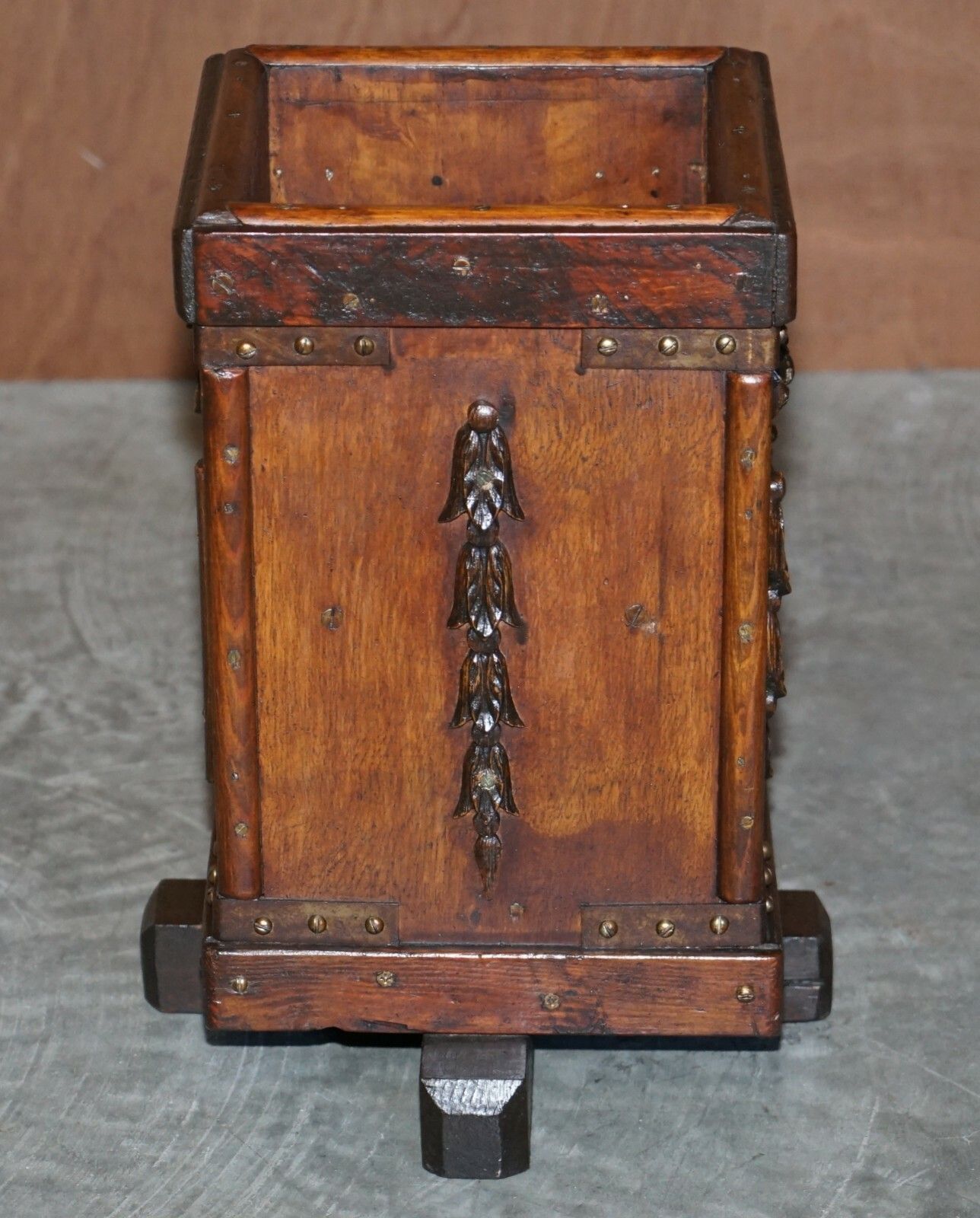 Lovely Hand Carved Circa 1880 English Oak Wastepaper Bin Nice And Decorative photo vinterior
