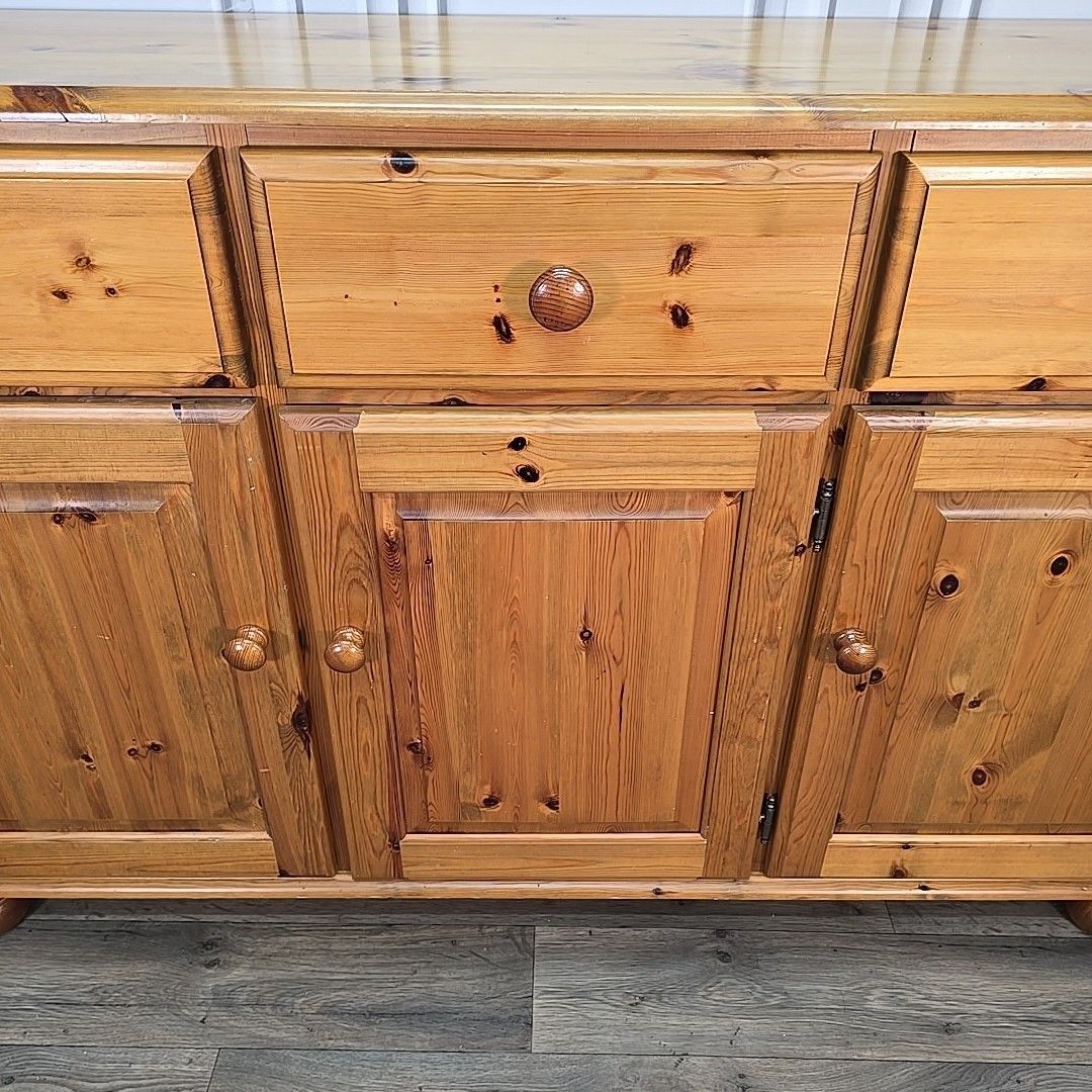 photo for sale Retro Vintage Solid Pine Wooden Sideboard Cabinet Kitchen Dresser Base Drawers