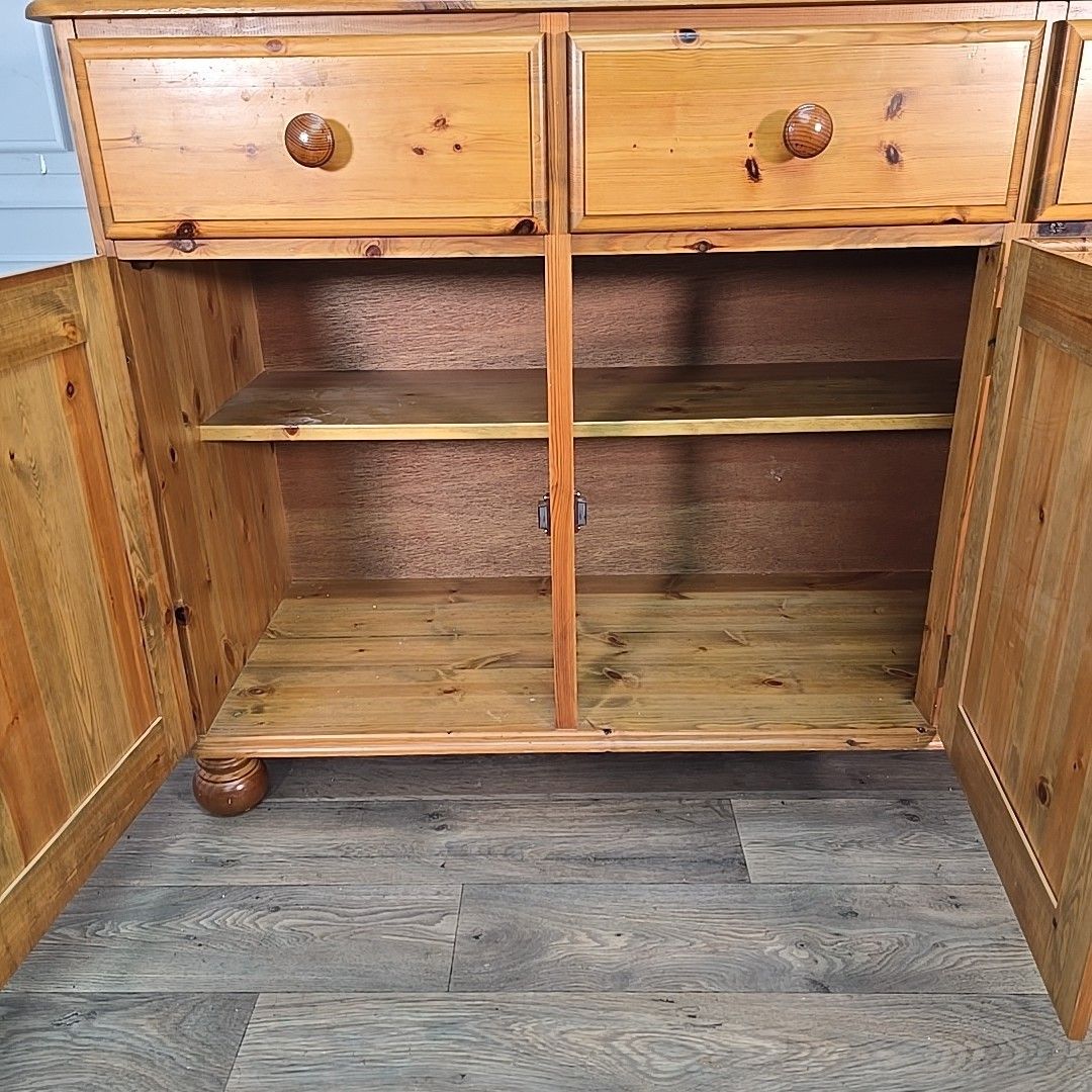 Furniture Retro Vintage Solid Pine Wooden Sideboard Cabinet Kitchen Dresser Base Drawers photo