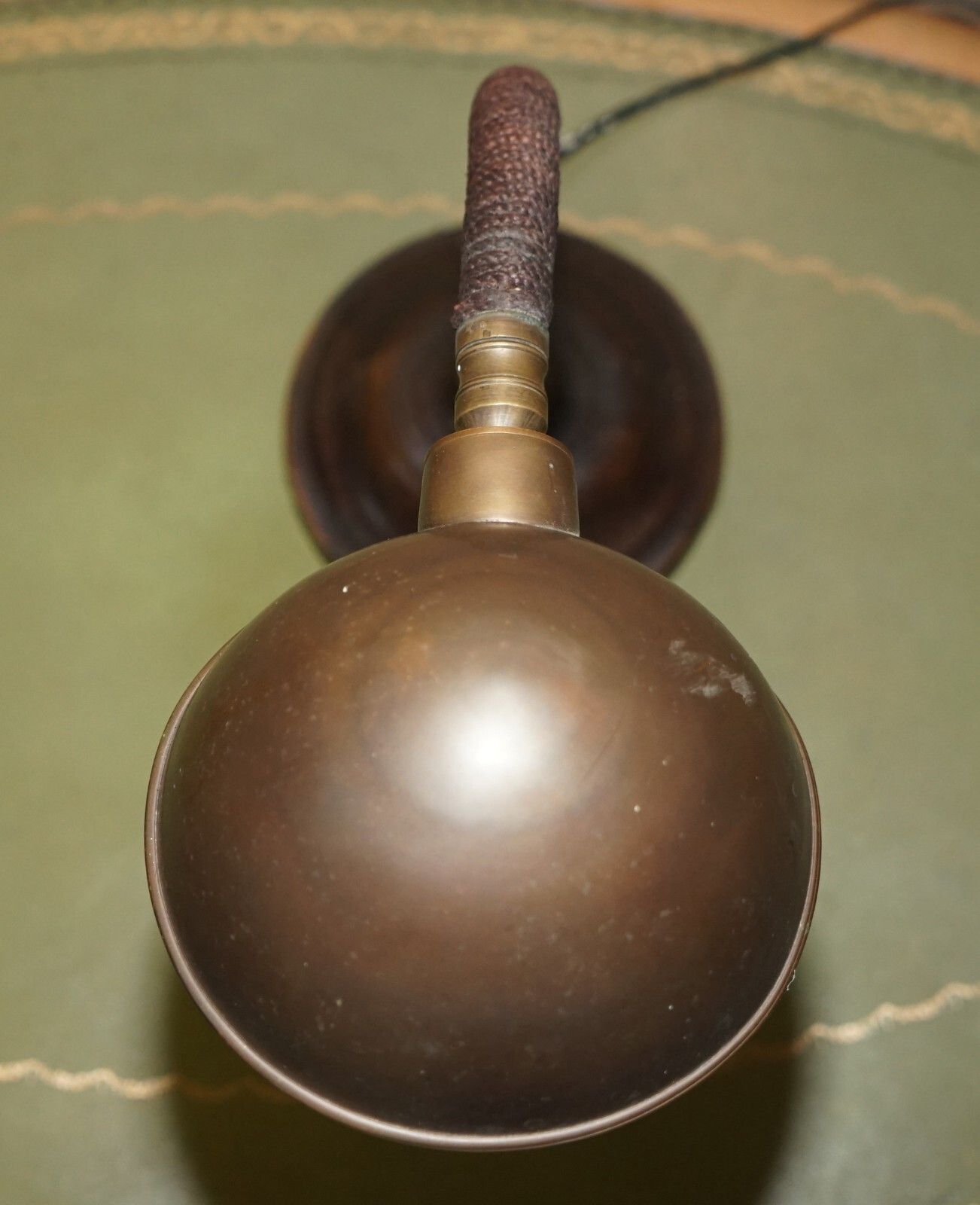 Stunning Antique Circa 1930's Art Deco Bankers Table Lamp Stitched Leather Rope photo buy