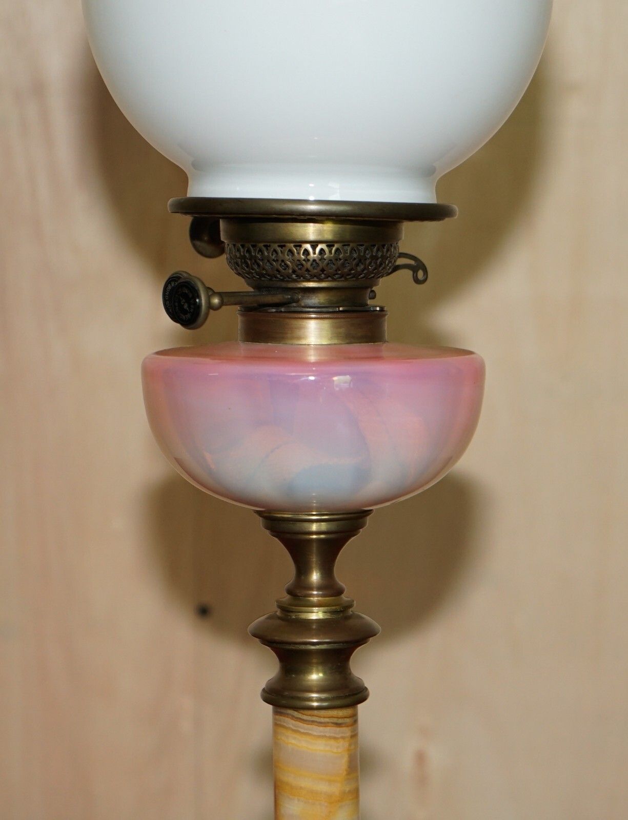 Anitique Onyx Base Victorian Oil Lamp Original Pearl Glass Finish Oil Dome photo 450.0