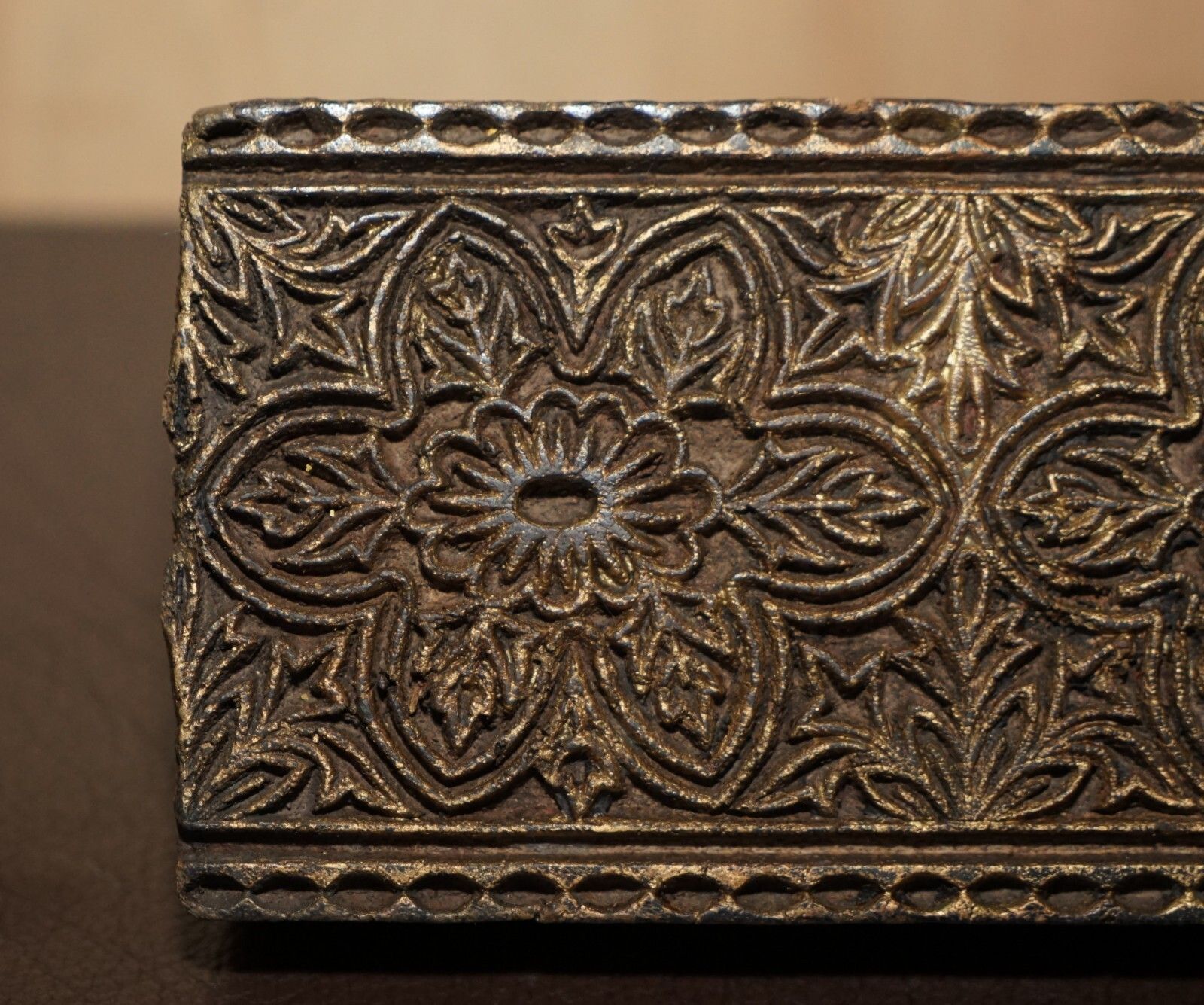 Very Collectable Antique Hand Carved Double Flower Printing Block For Wallpaper photo for sale