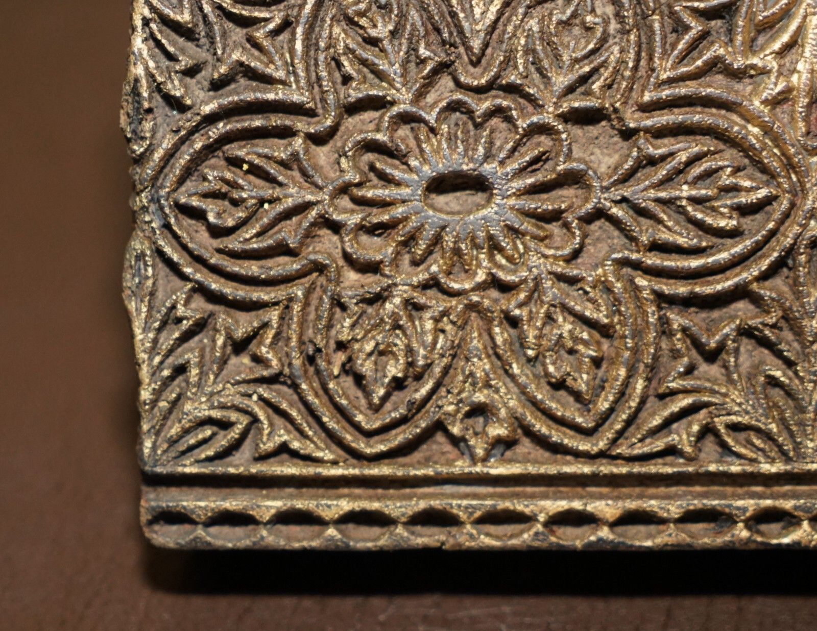 photo for sale Very Collectable Antique Hand Carved Double Flower Printing Block For Wallpaper