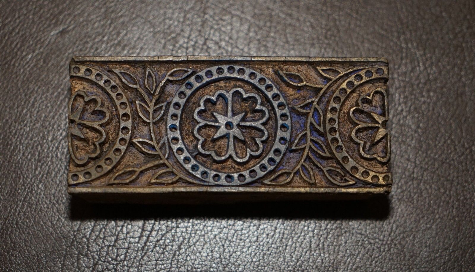 Very Collectable Antique Hand Carved Blue Flower Printing Block For Wallpaper photo for sale