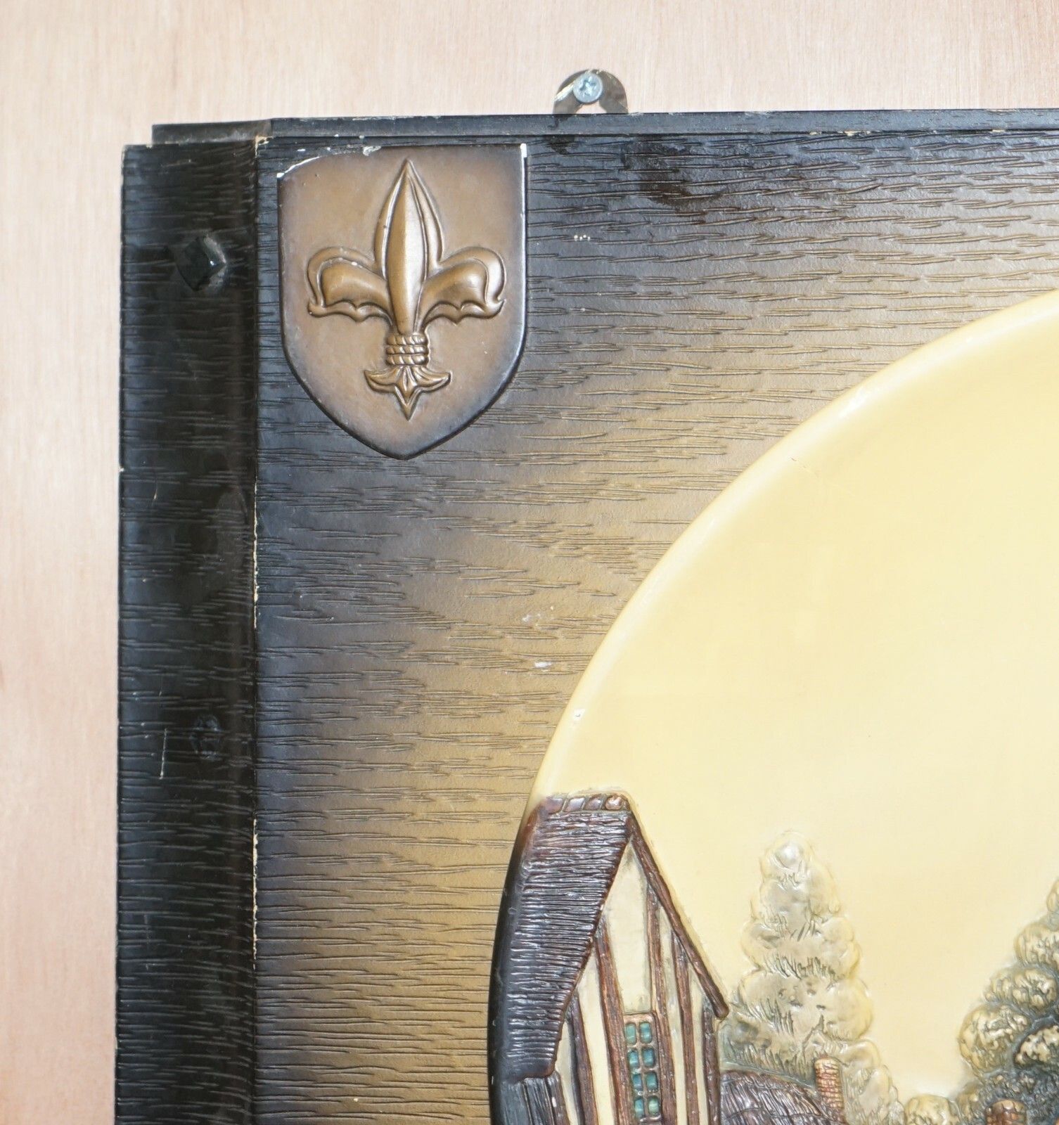 Vintage Circa 1950's Wall Hanging Clock With Lamps Depicting A Village Scene photo 400.0