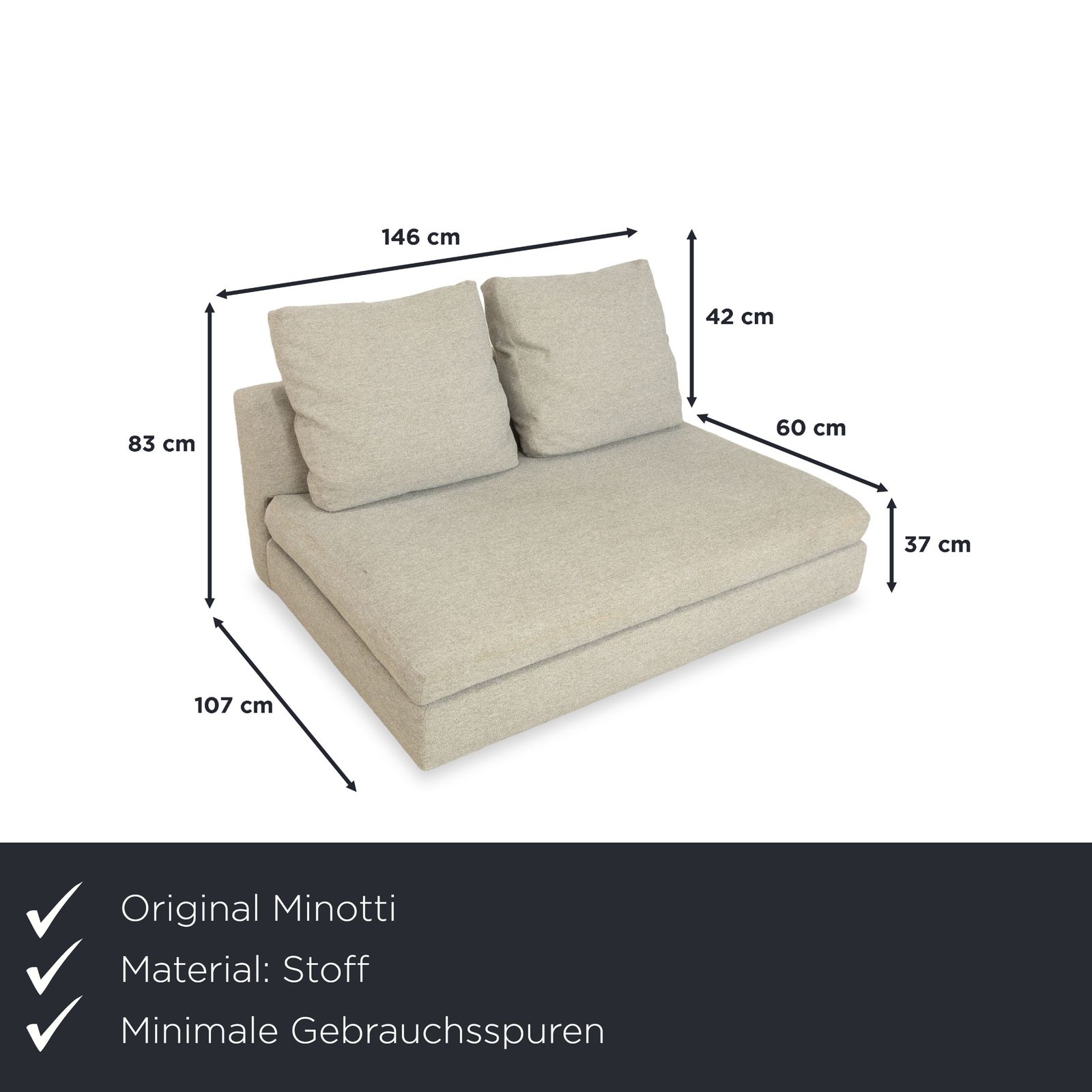 Canapé 2 places Minotti en tissu gris clair, avec coussins photo furniture