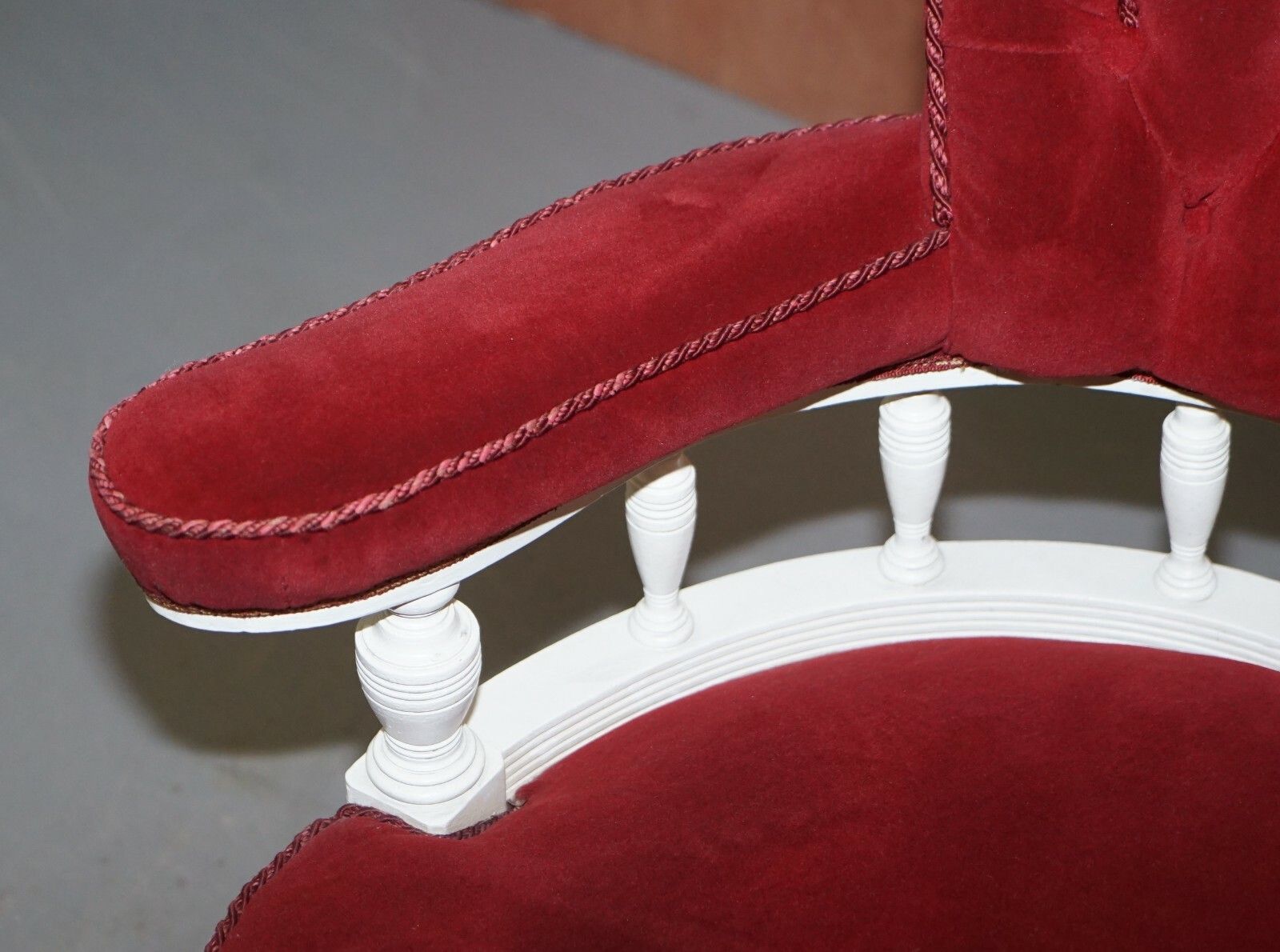 Victorian Red Velvet Upholstered Oak Framed Small Captains Occasional Armchair photo vinterior