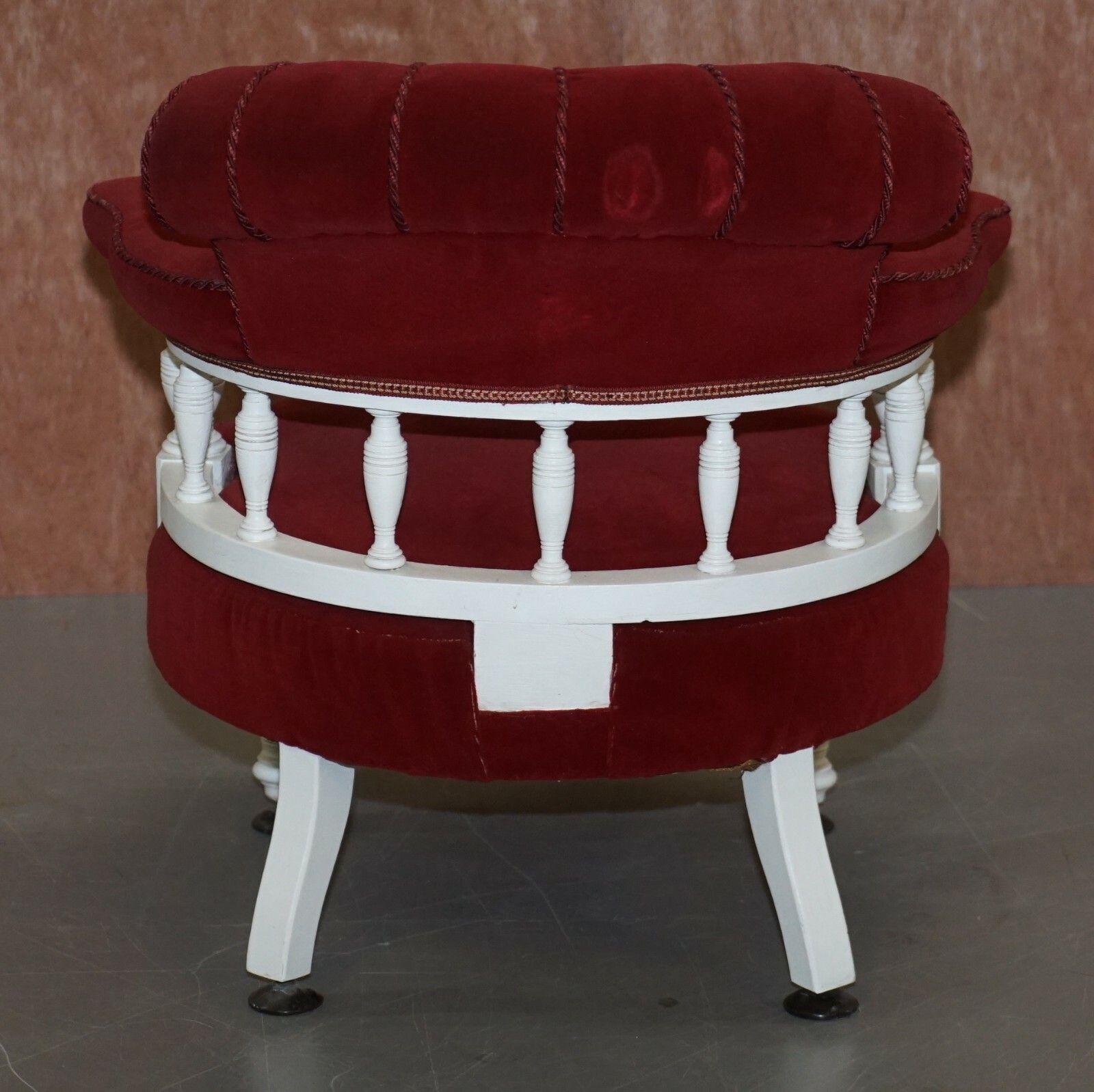 photo for sale Victorian Red Velvet Upholstered Oak Framed Small Captains Occasional Armchair