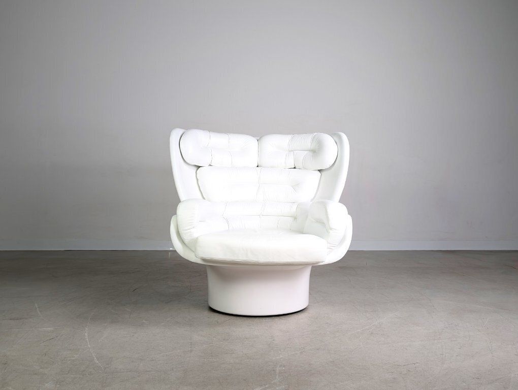 Elda Chair Joe Colombo Fauteuil Vintage Comfort Leer Wit photo for sale
