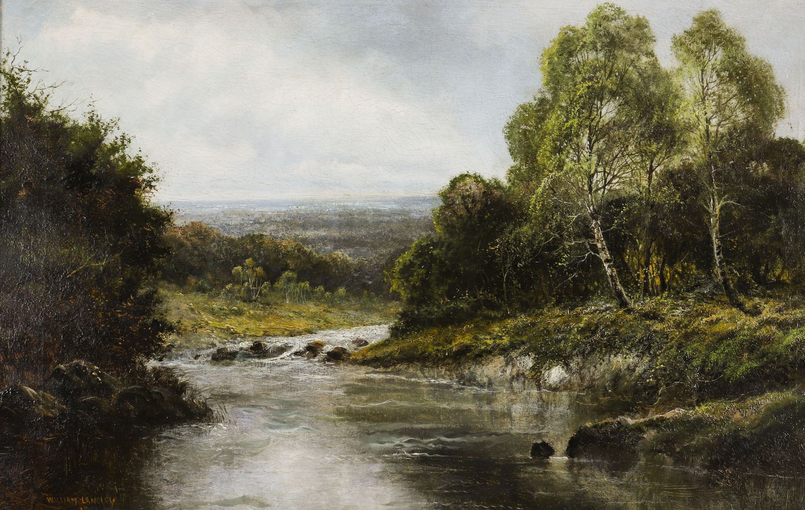 Antique Painting Rural Landscape Near Llantwest, Wales, William Langley  19th C photo for sale