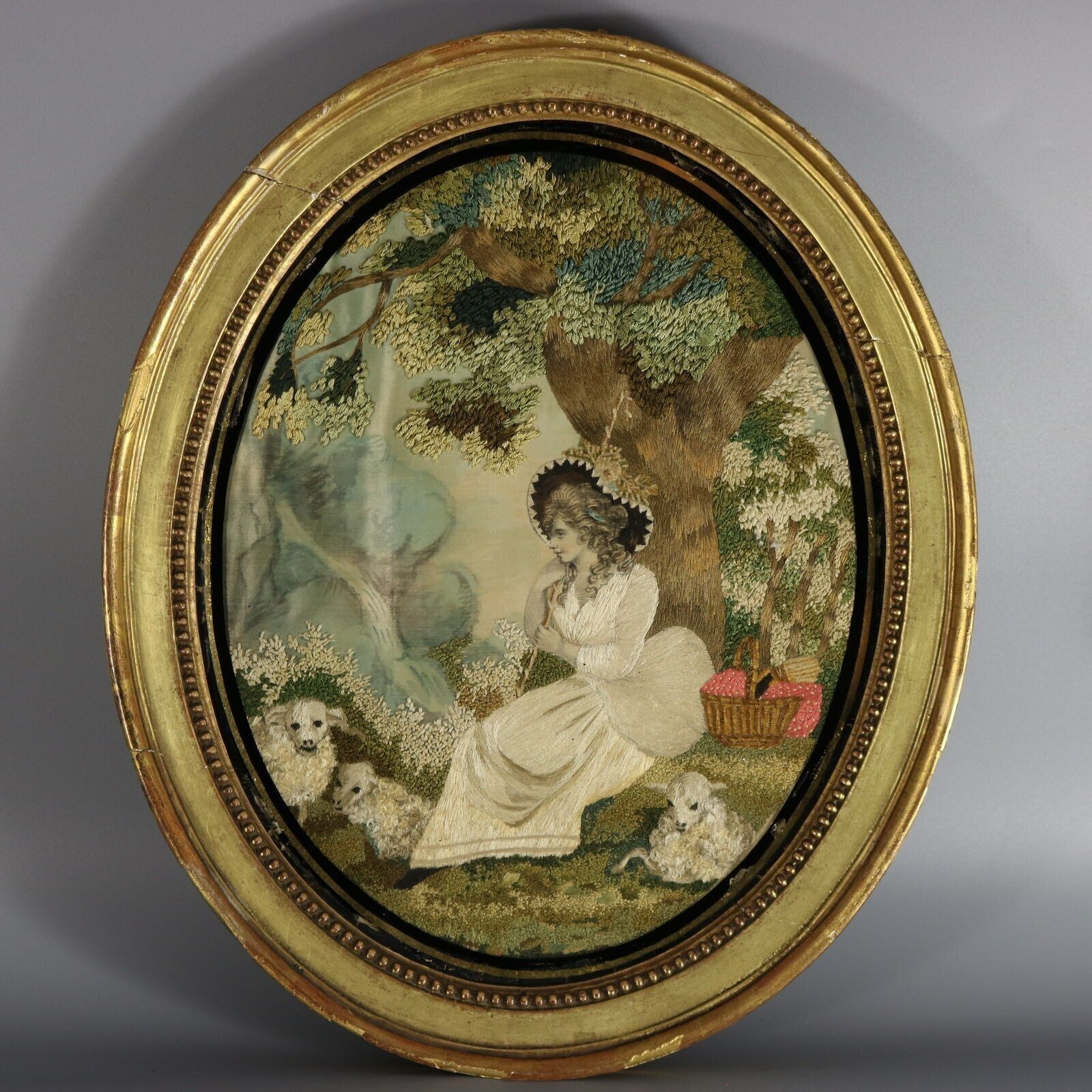 photo furniture Pair Silkwork Embroidered Pictures Of Shepherd & Shepherdess