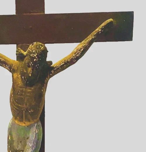 Natural Wood Crucifix Polychrome 18th Century photo vintage