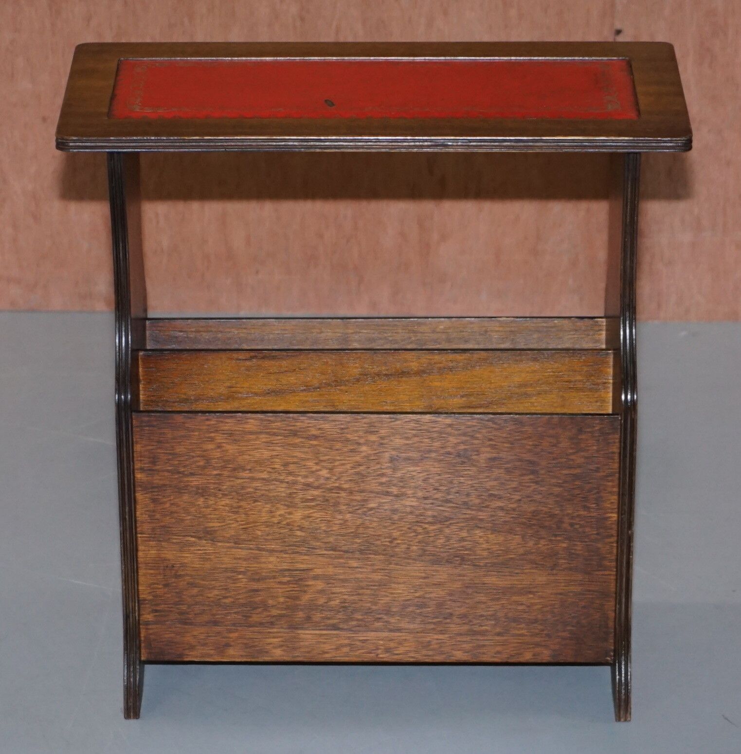 Mahogany With Faded Oxblood Leather Top Bevan Funnell Side Table Magazine Rack photo for sale