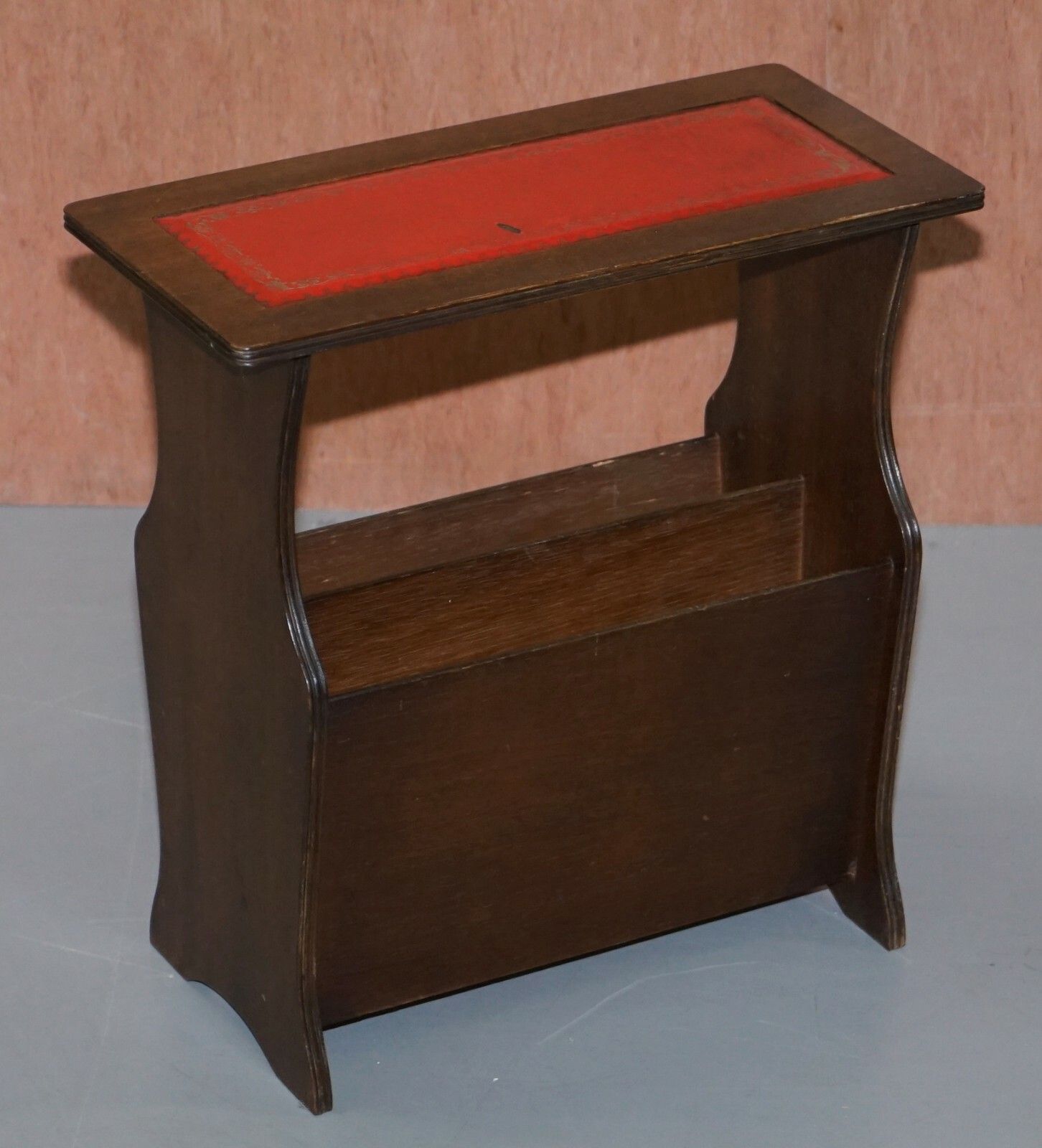 Mahogany With Faded Oxblood Leather Top Bevan Funnell Side Table Magazine Rack photo Furniture