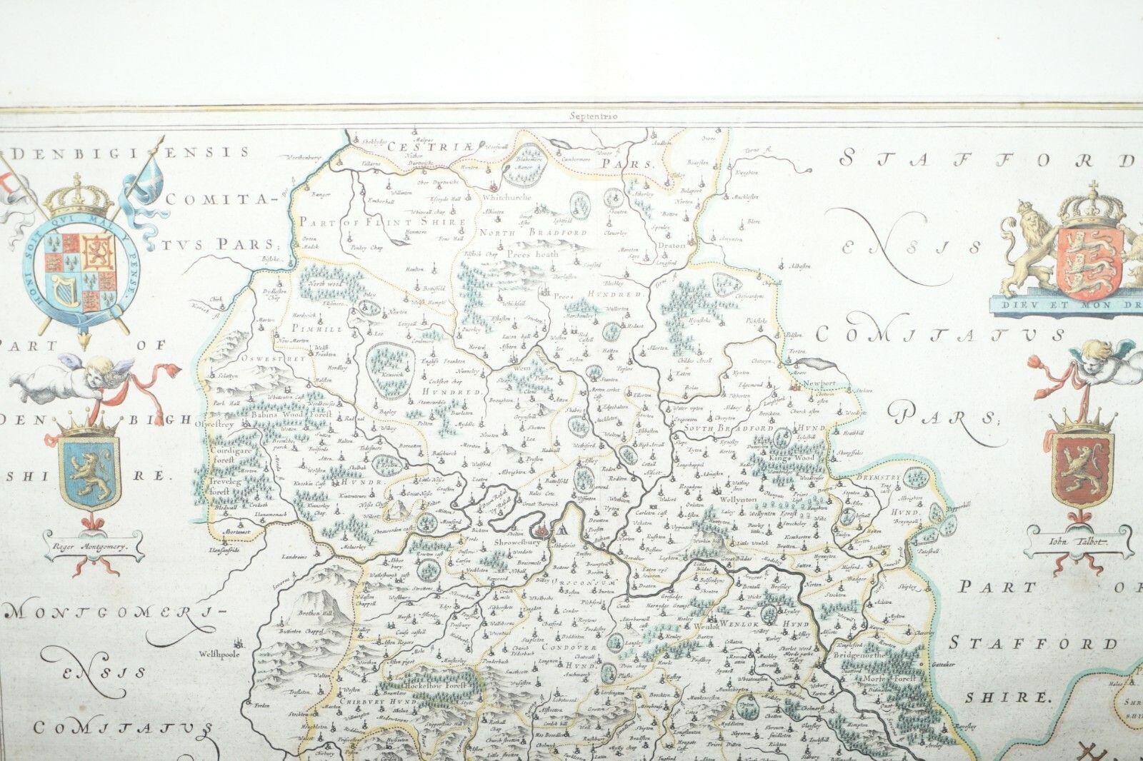 Staffordshire 1645 Hand Coloured Antique Print Staffordiensis Comitatvs Map photo vinterior