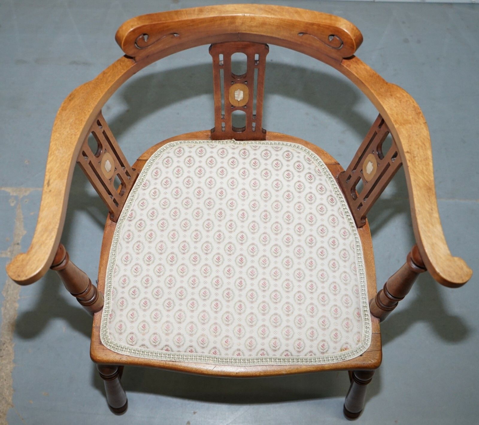 Stunning Edwardian Bow Back Walnut Chair Arts & Crafts Mother Of Pearl Inlay photo 350.0