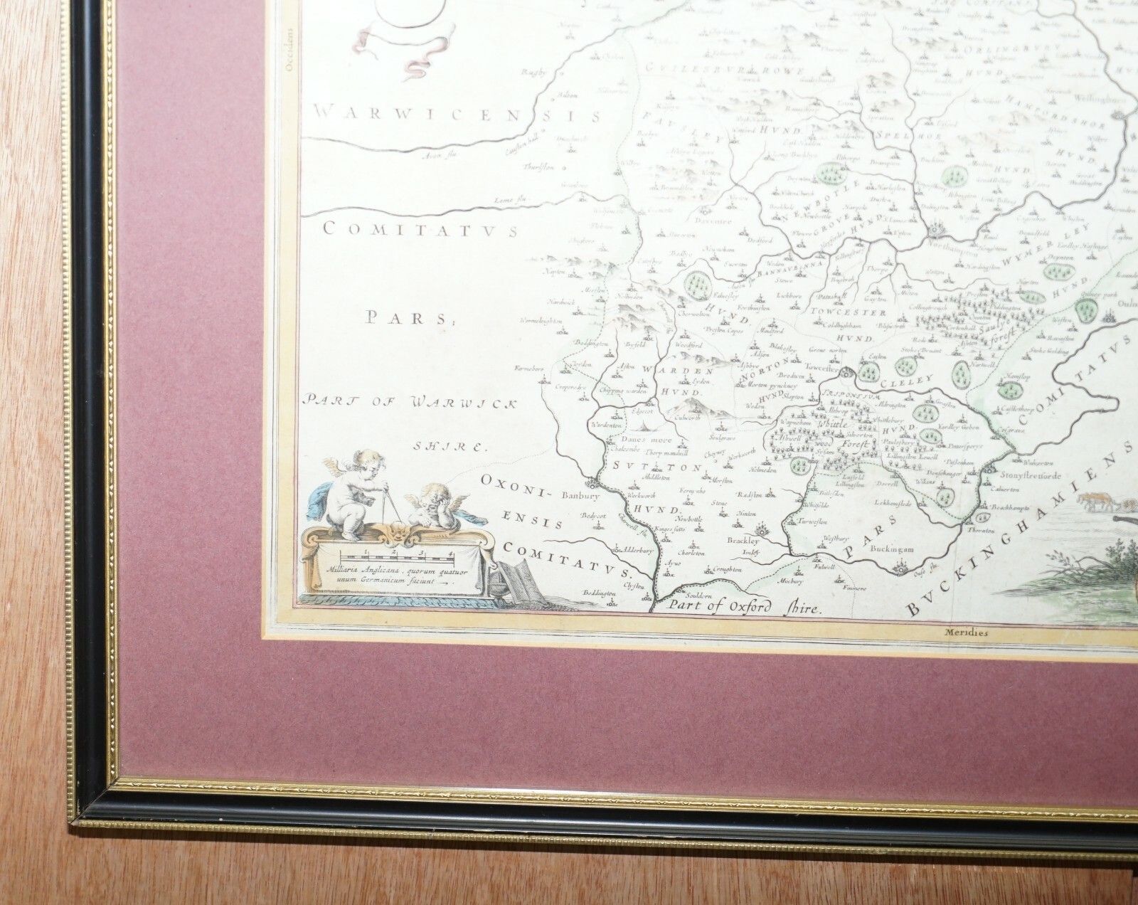 Double Sided Northamptonshire 1645 Hand Coloured Antique Print Map Rare Find photo 350.0